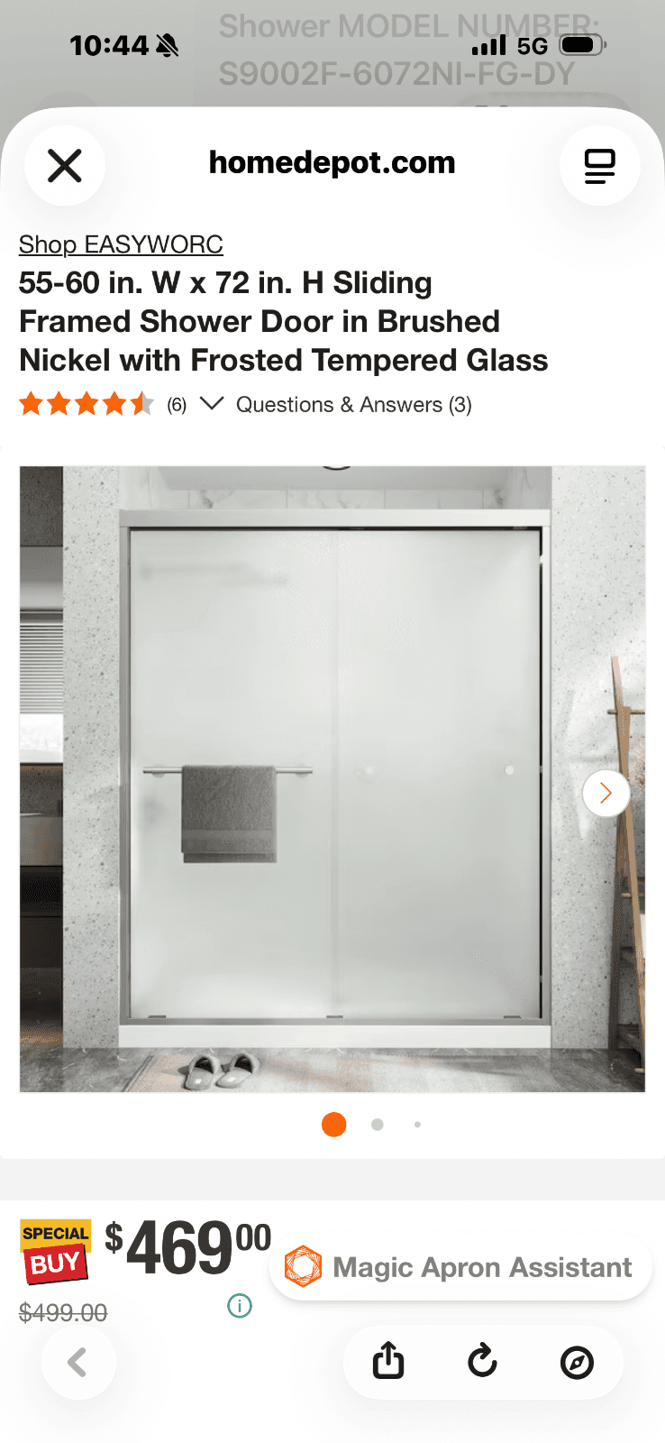 EASYWORC 55-60 in. W x 72 in. H Sliding Framed Shower Door in Brushed Nickel with Frosted Tempered