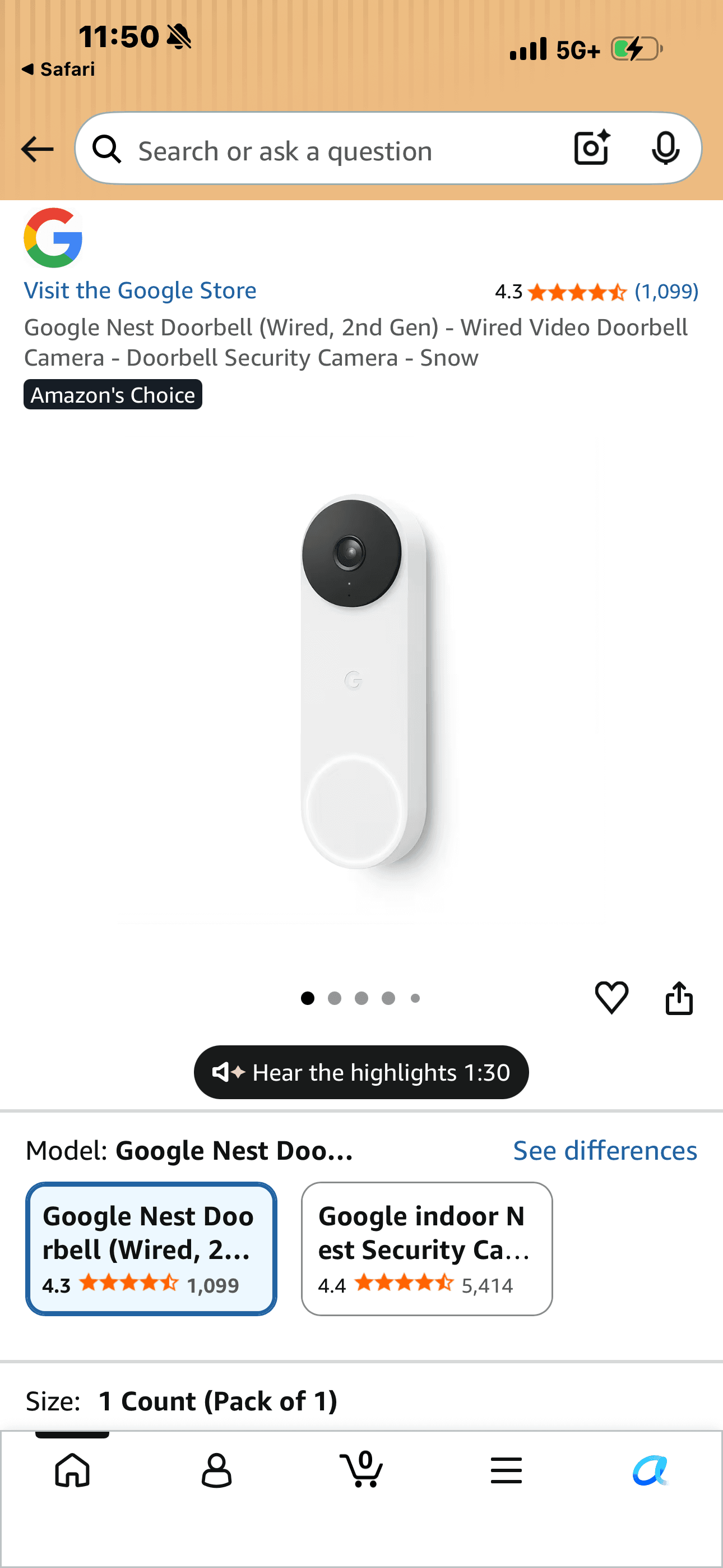Google Nest Wired doorbell Grey
