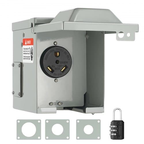 VEVOR 30 Amp RV Power Outlet Box, 125/250 Volt, Enclosed Lockable Outdoor RV Receptacle Box, NEMA TT-30R Weatherproof Electrical Panel, for