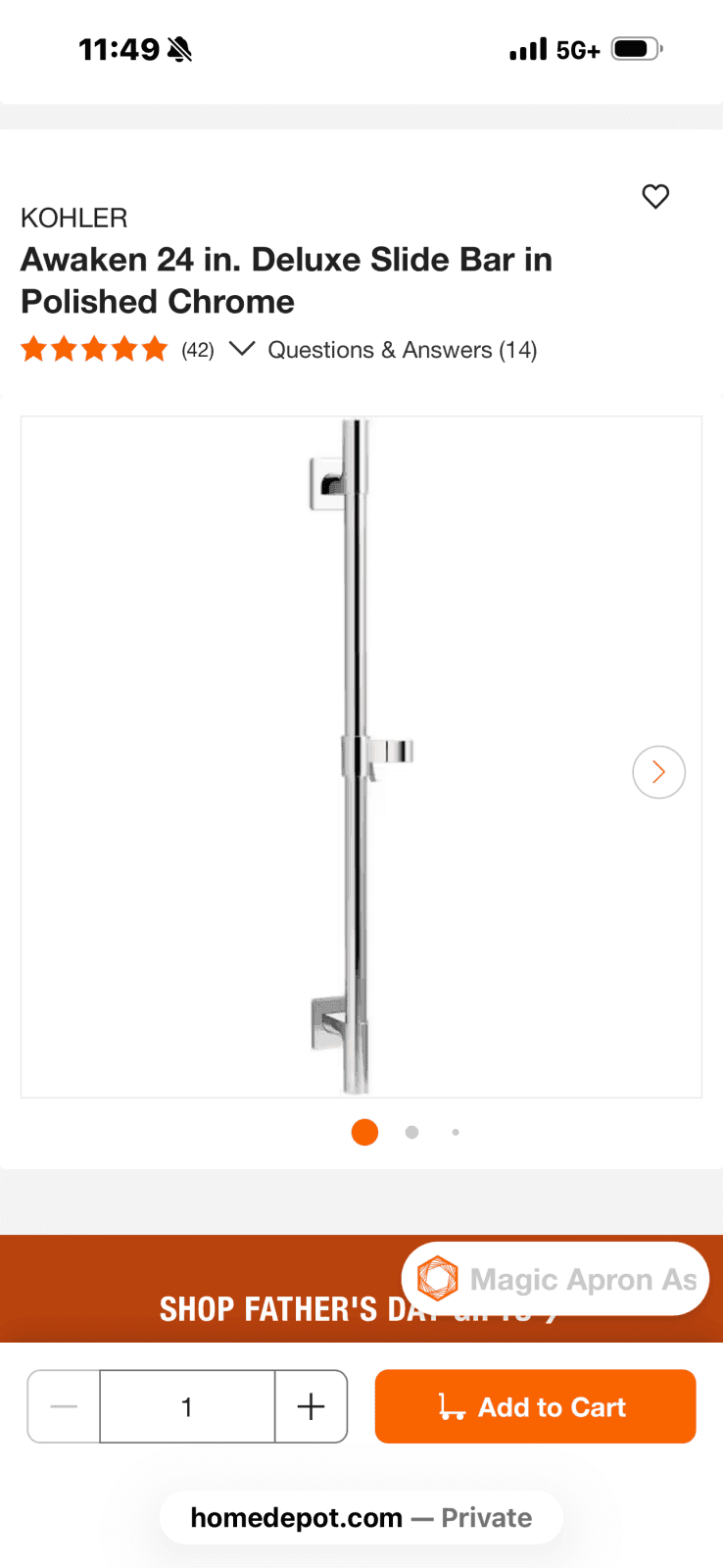 KOHLER Awaken 24 in. Deluxe Slide Bar in Polished Chrome
