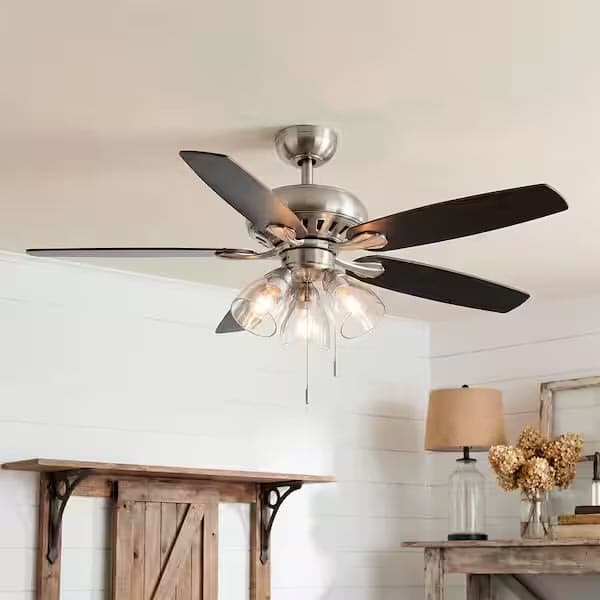 Rockport 52 in. Indoor LED Brushed Nickel Ceiling Fan with Light Kit, Downrod, and 5 Reversible Blades