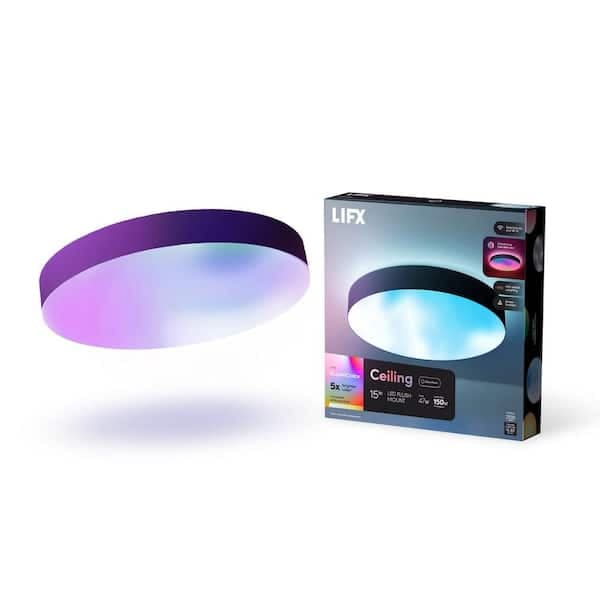 15 in. Matte Black Indoor Selectable LED Flush Mount Multi-Color Smart WiFi Ceiling Light Works Alexa/Hey Google/HomeKit