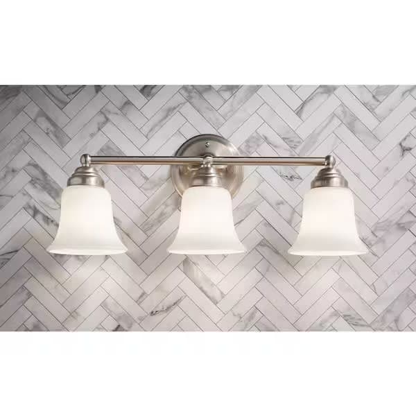 Ashhurst 3-Light Brushed Nickel Classic Traditional Bathroom Vanity Light with Frosted Glass Shades