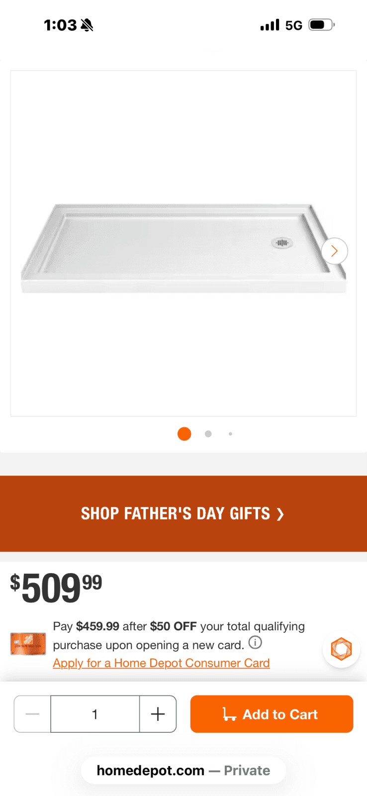 DreamLine Slim Line 42 in. L x 60 in. W Alcove Single Threshold Shower Pan Base with Right Drain in White