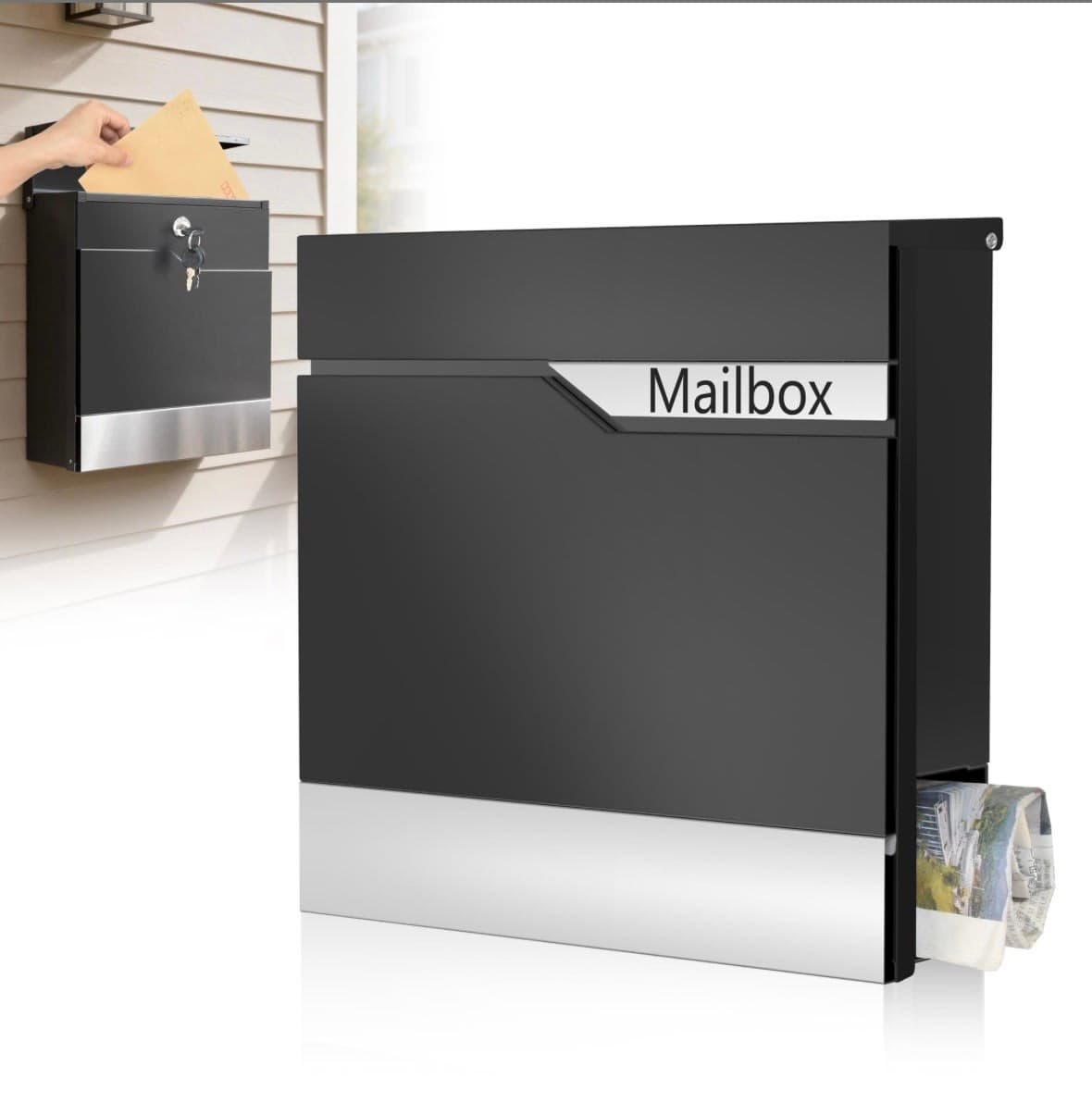 Metal Mailbox Wall Mount, Large Locking Mailbox With Key Lock, Hanging Secure Postbox, Security Key Drop Box, Collection Boxes, 4" D X 14.57