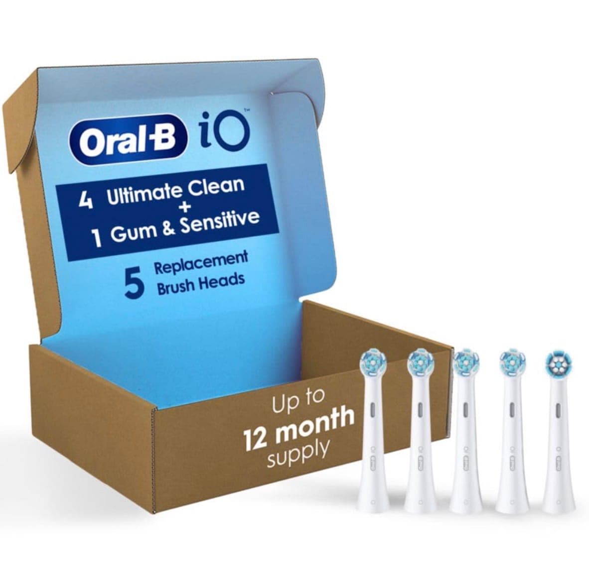 Oral-B IO Ultimate Clean Replacement Brush Heads, 5 Count, 4 Ultimate Clean + 1 Gum & Sensitive White