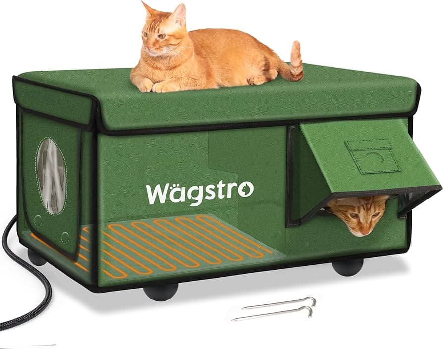 Heated Cat House for Outside, Waterproof Awning & Escape Door Heated Cat Houses for Indoor/Outdoor Cats in Winter, Elevated & Insulated Outd