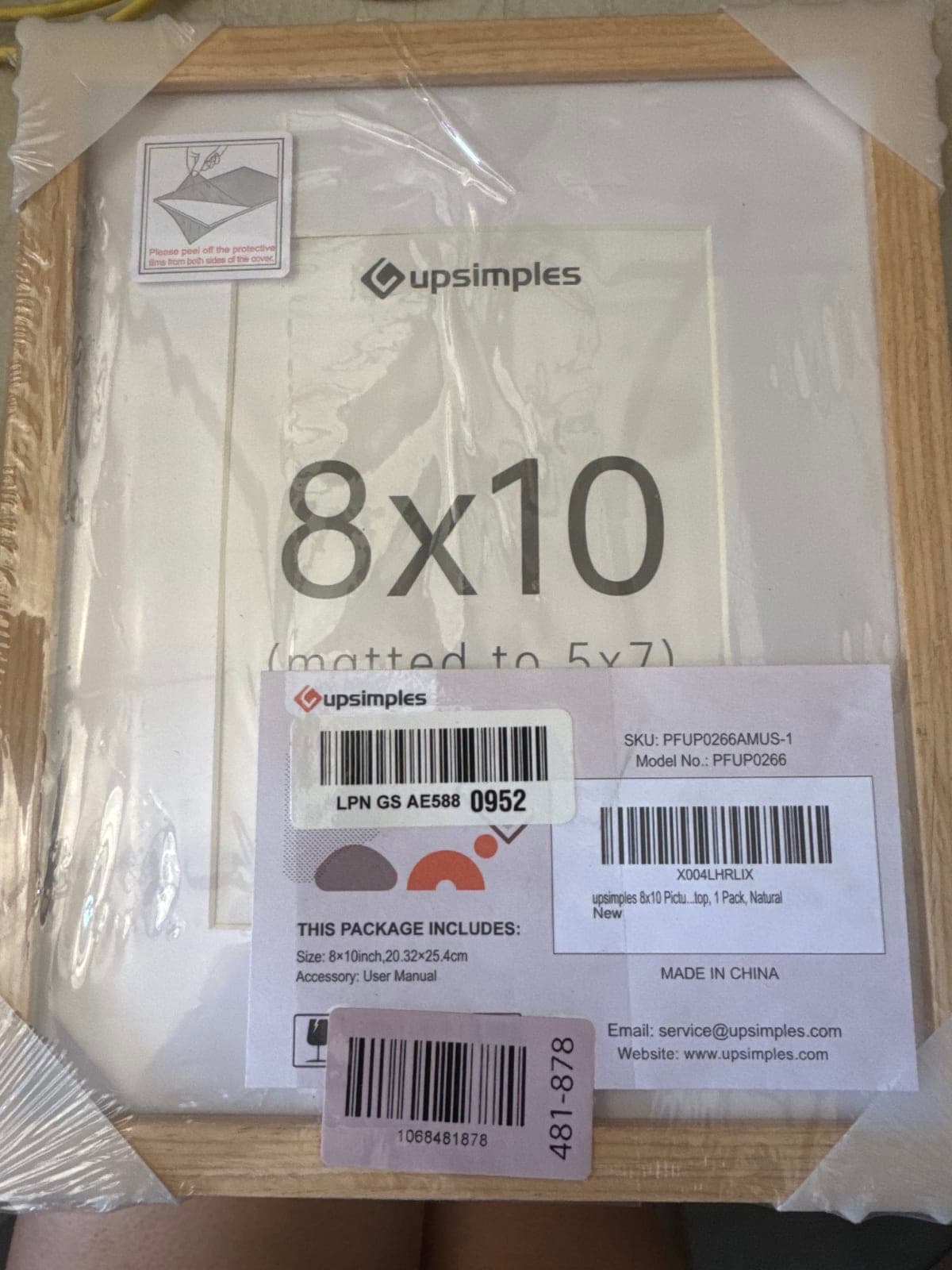 Upsimples 8x10 Picture Frame - New, Plastic Protected