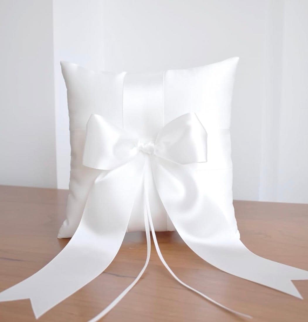 ATAILOVE Wedding Ring Pillow, Ivory Lovely Ring Bearer Pillow Cushion for Wedding Party 7.5'' x 7.5''The