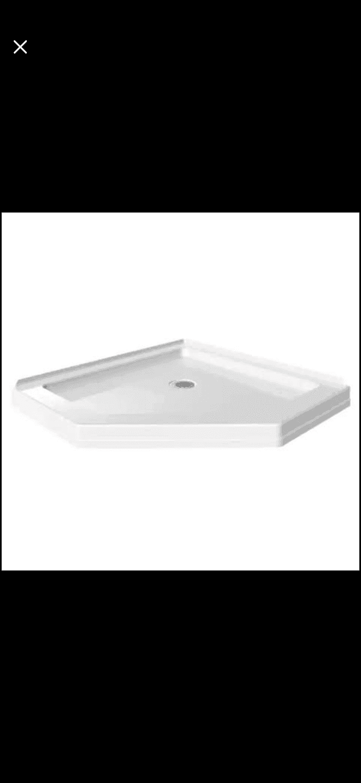 New Delta Neo-Angle Shower Base. 38 inch white. Has direct-to-stud installation and reinforced support for durability. Features a 4-inch low
