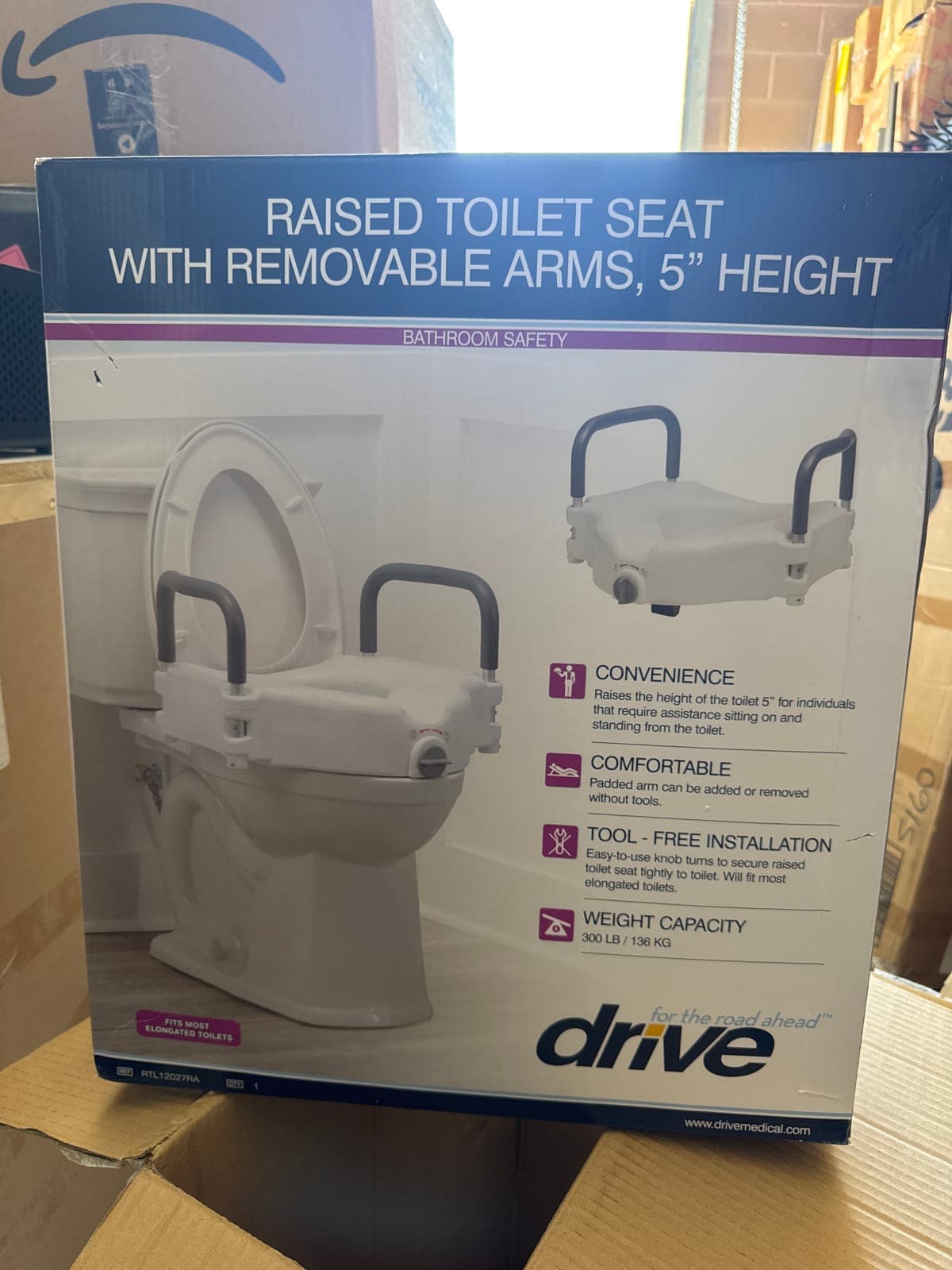 Drive Raised Toilet Seat with Removable Arms - 5" Height