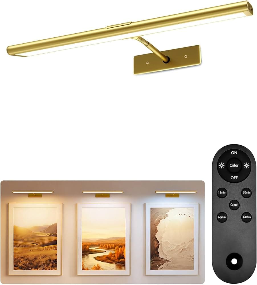 EZVALO Picture Light for Wall, 4800mAh Rechargeable Wireless Remote, 16in Dimmable Magnetic LED Art Display Light with 3 Color Temperatures,