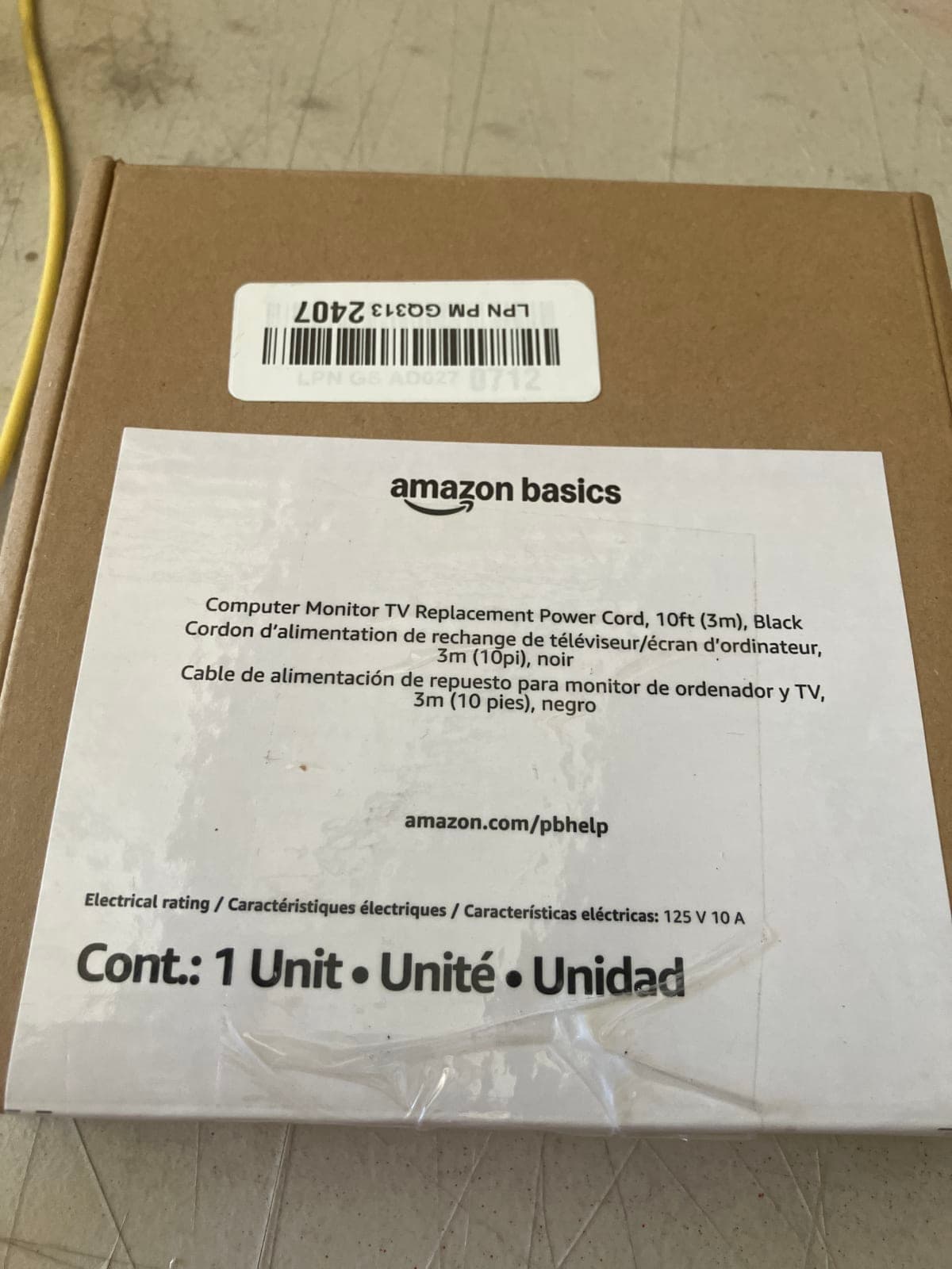 Amazon Basics 10ft Replacement Power Cord for Monitor/TV