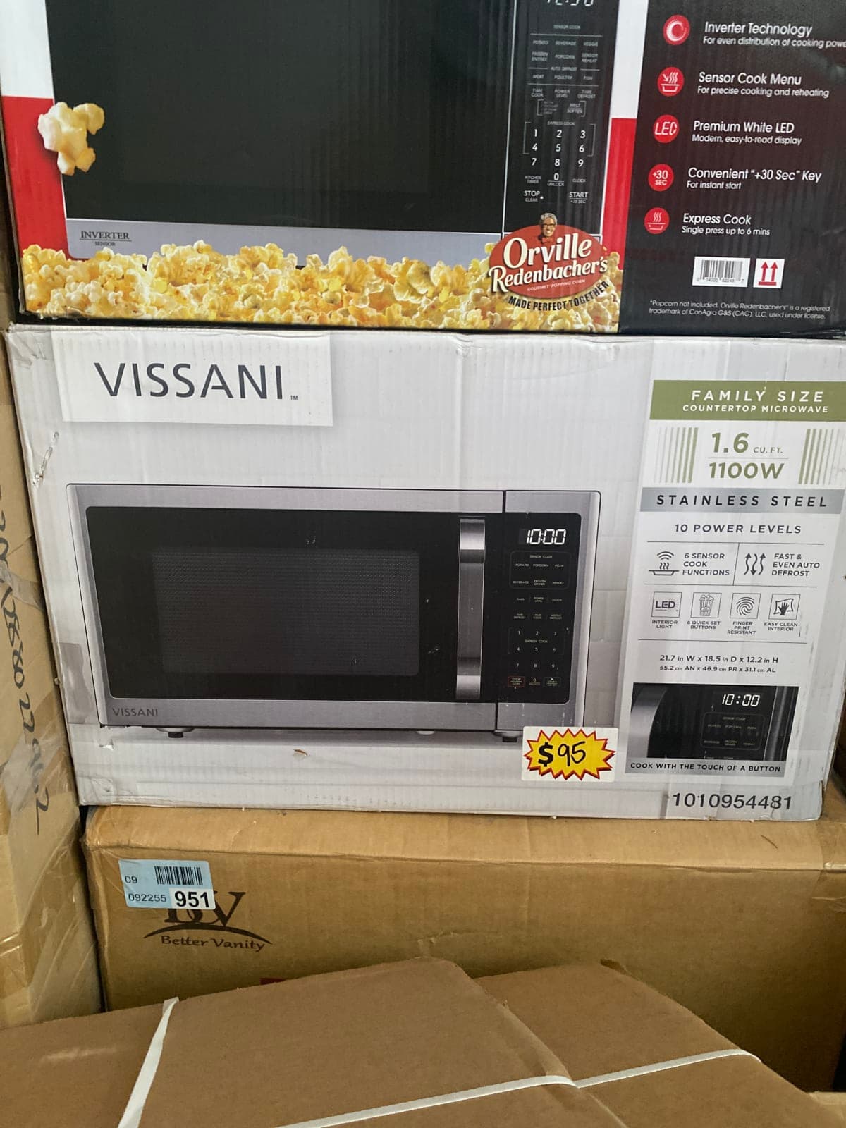 Vissani 1.6 Cu. Ft. 1100W Stainless Steel Countertop Microwave