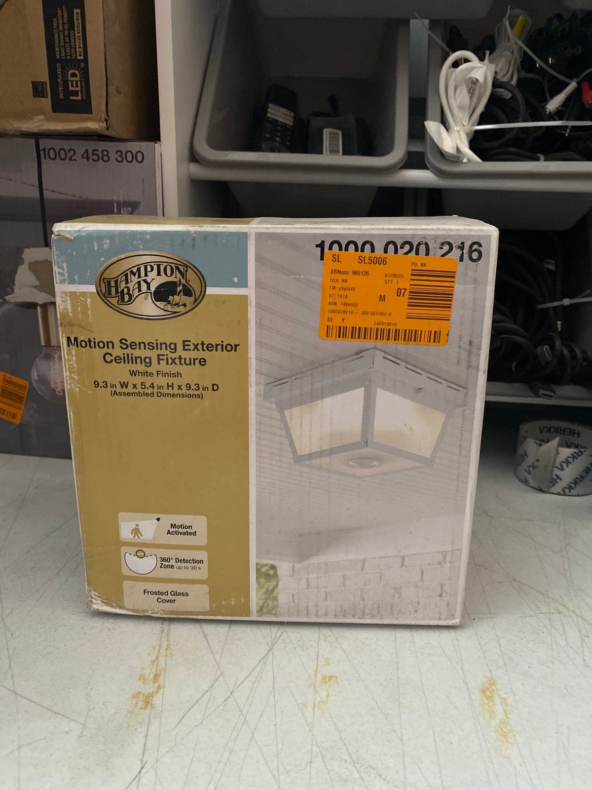 Hampton Bay Motion Sensing Exterior Ceiling Fixture - White Finish