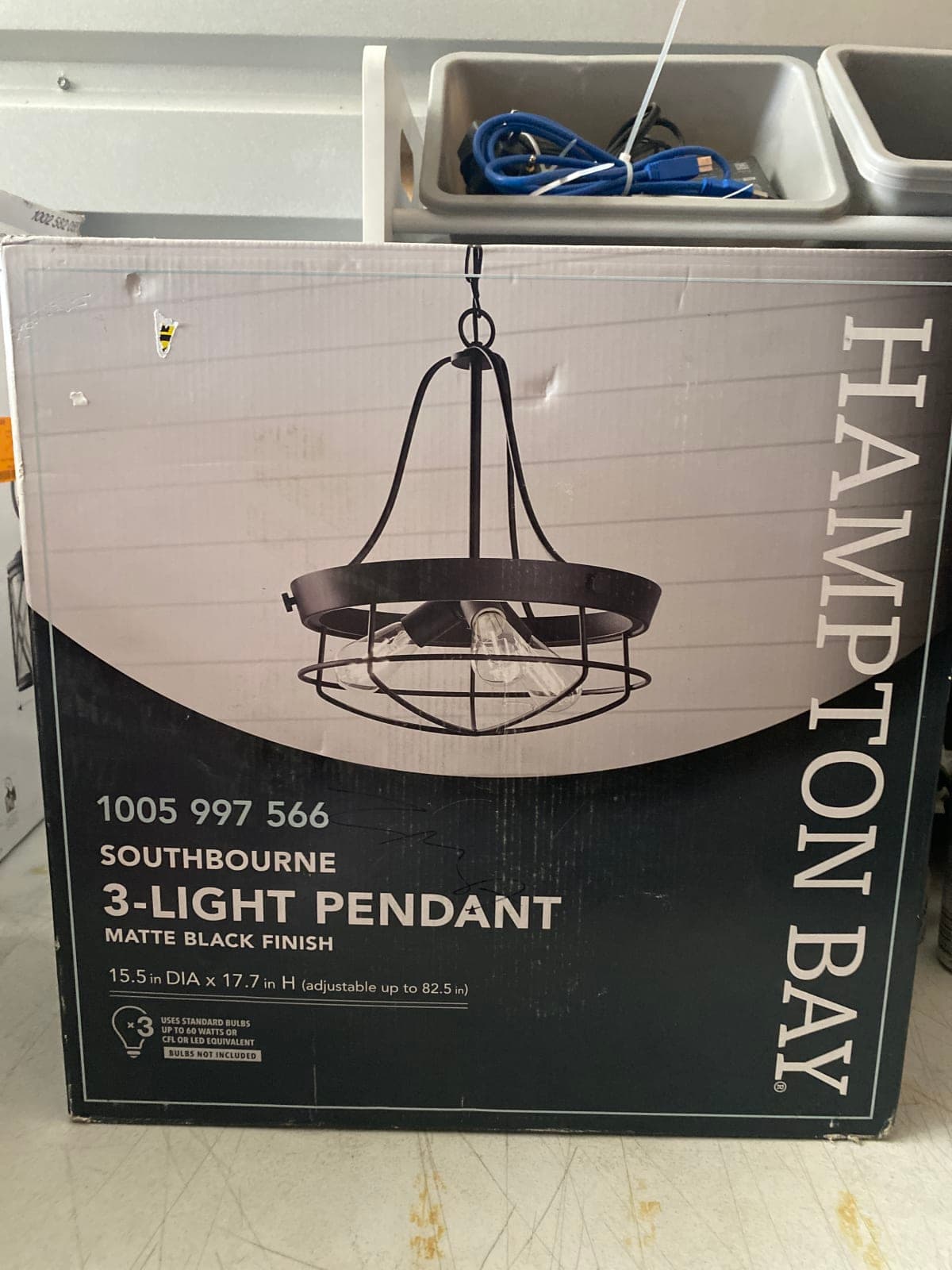 Hampton Bay Southbourne 3-Light Pendant Matte Black Finish