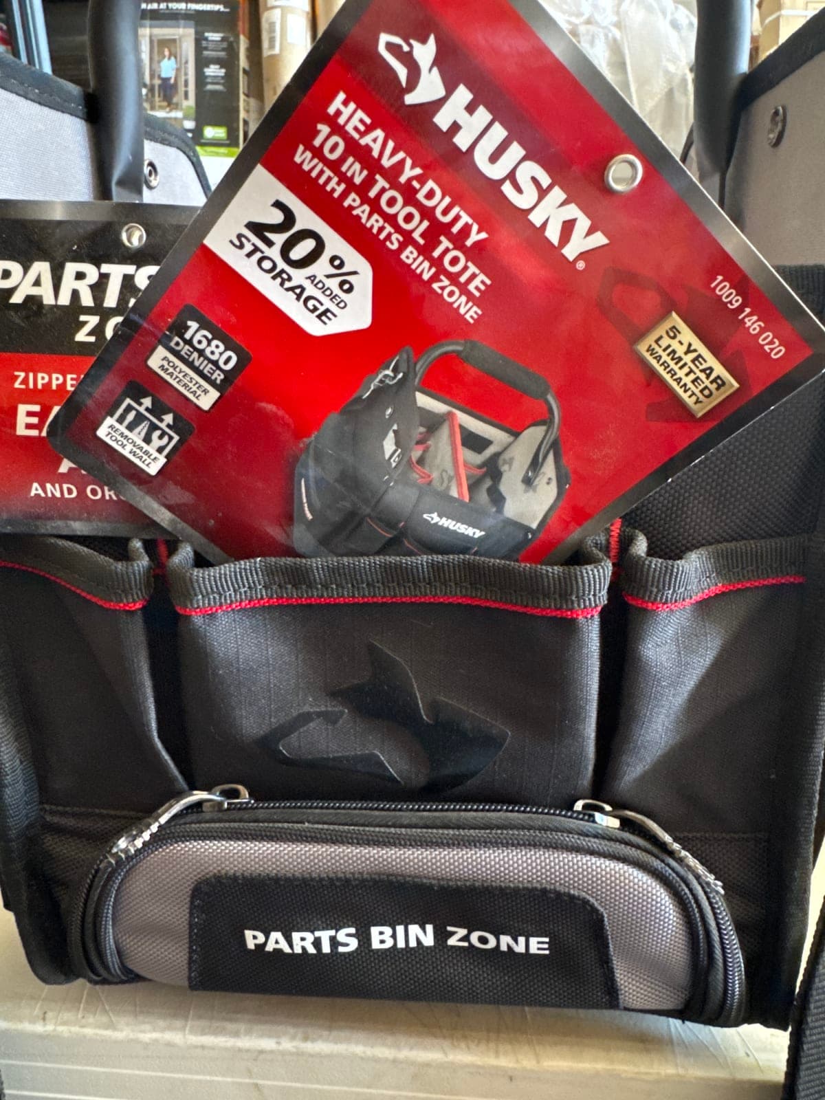 Husky Heavy-Duty 10 in Tool Tote with Parts Bin Zone
