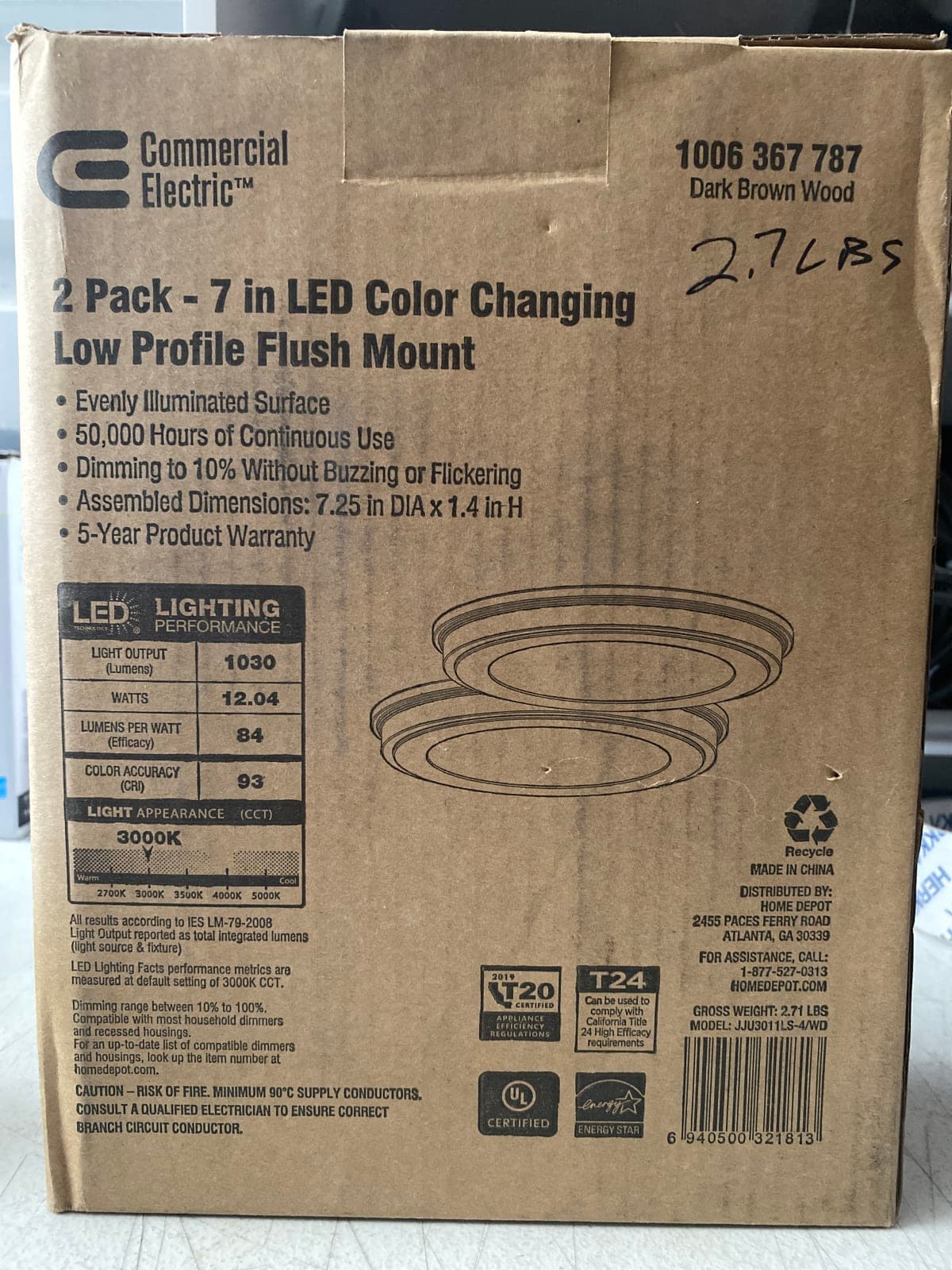 Commercial Electric 2 Pack 7 in LED Color Changing Flush Mount