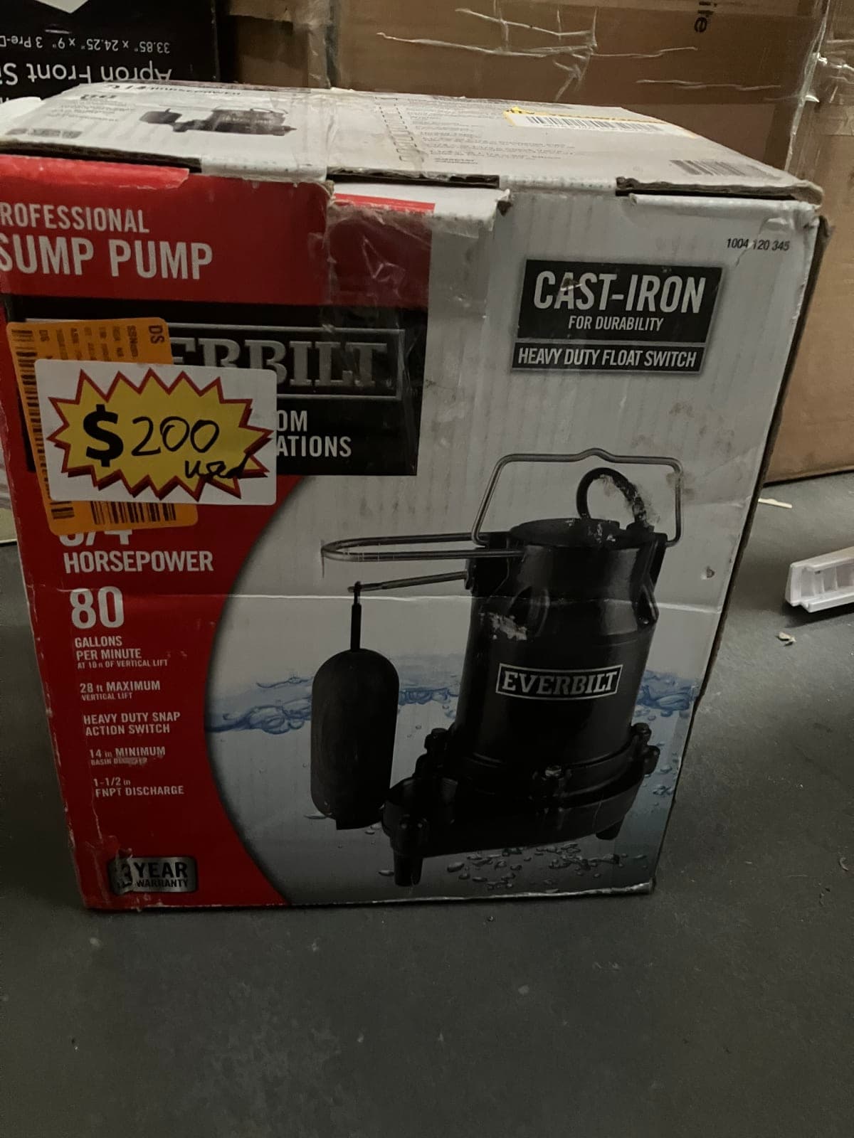 Everbilt 1/2 HP Professional Cast-Iron Sump Pump