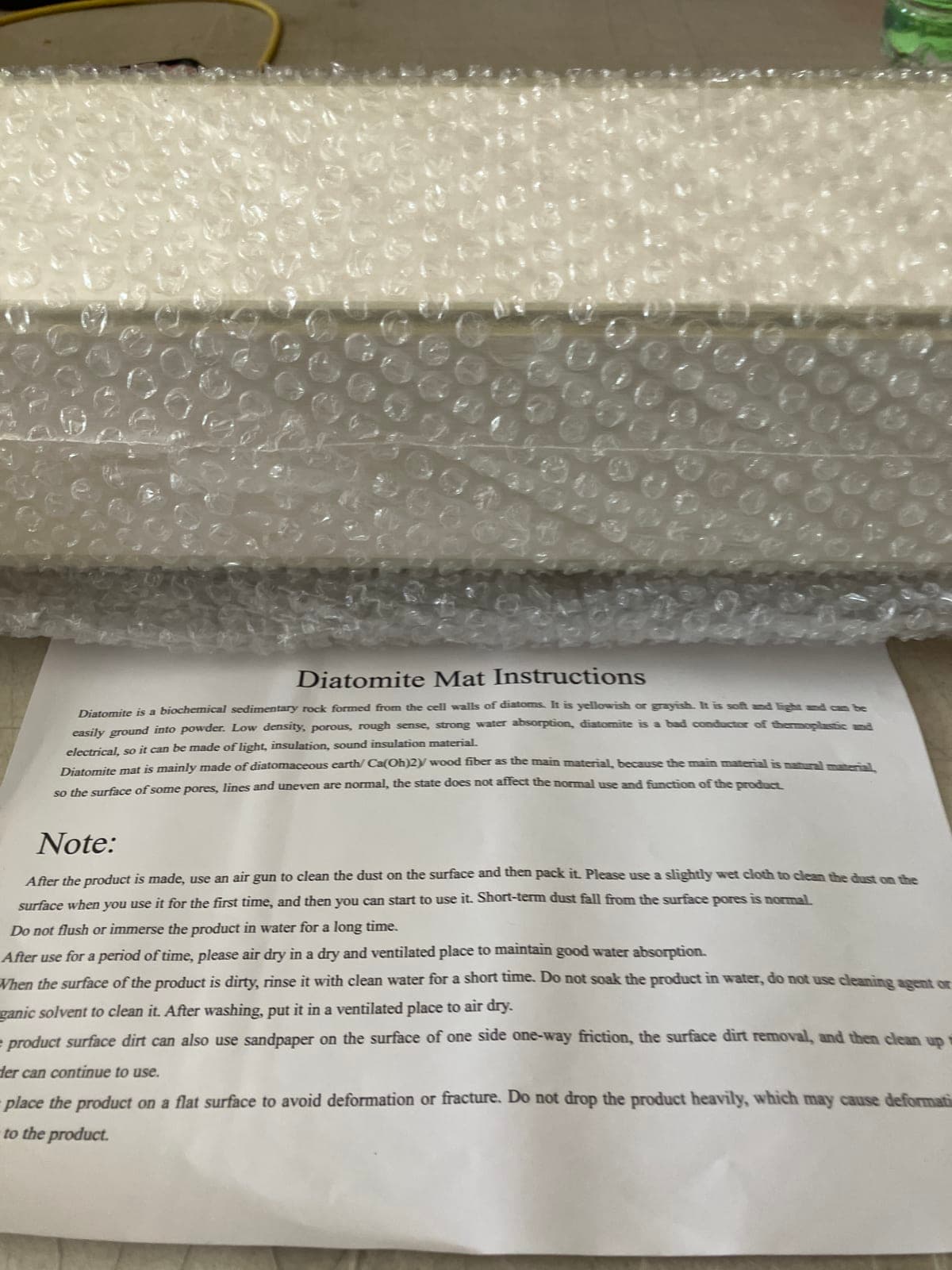 Diatomite Mat with Care Instructions - Eco-Friendly Absorbent Material