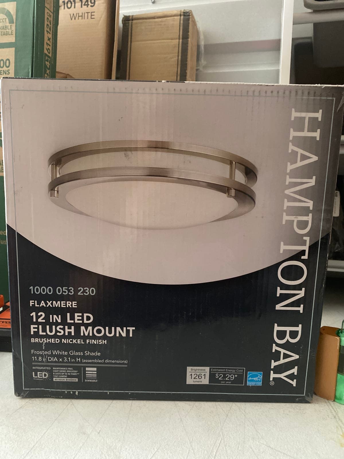 Hampton Bay Flaxmere 12 in LED Flush Mount Light - Brushed Nickel