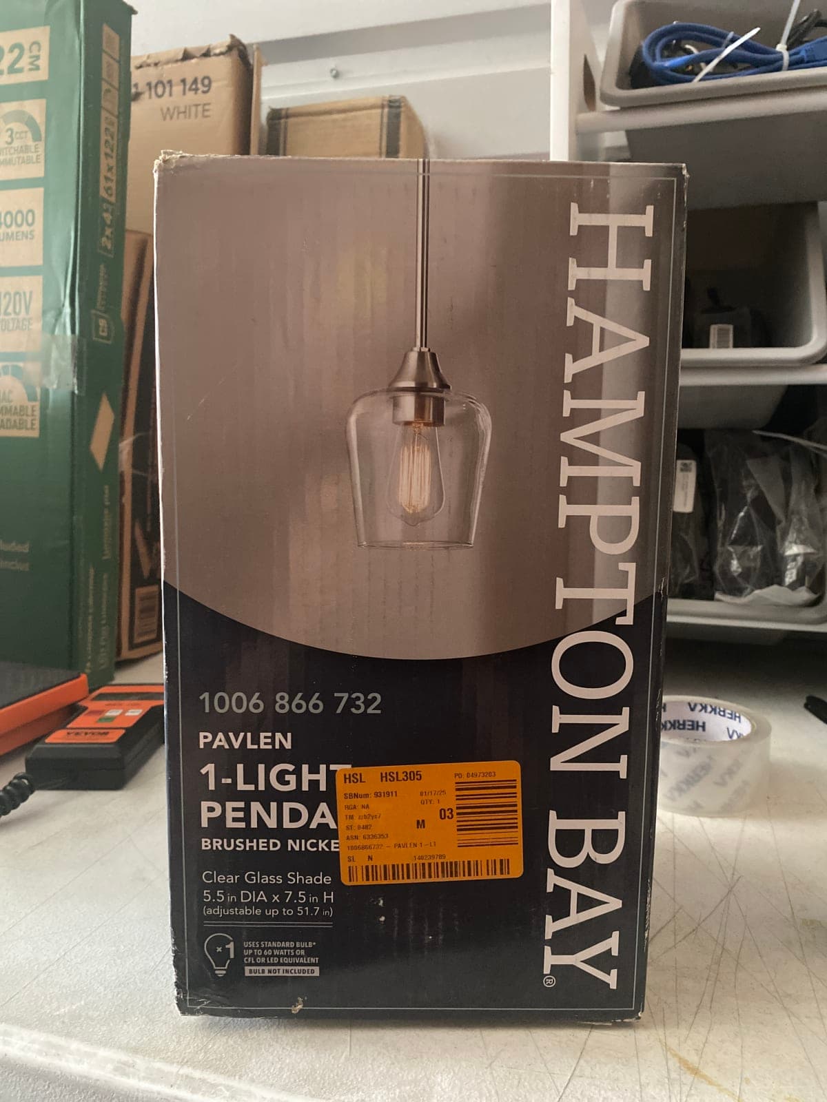 Hampton Bay Pavlen 1-Light Pendant Brushed Nickel