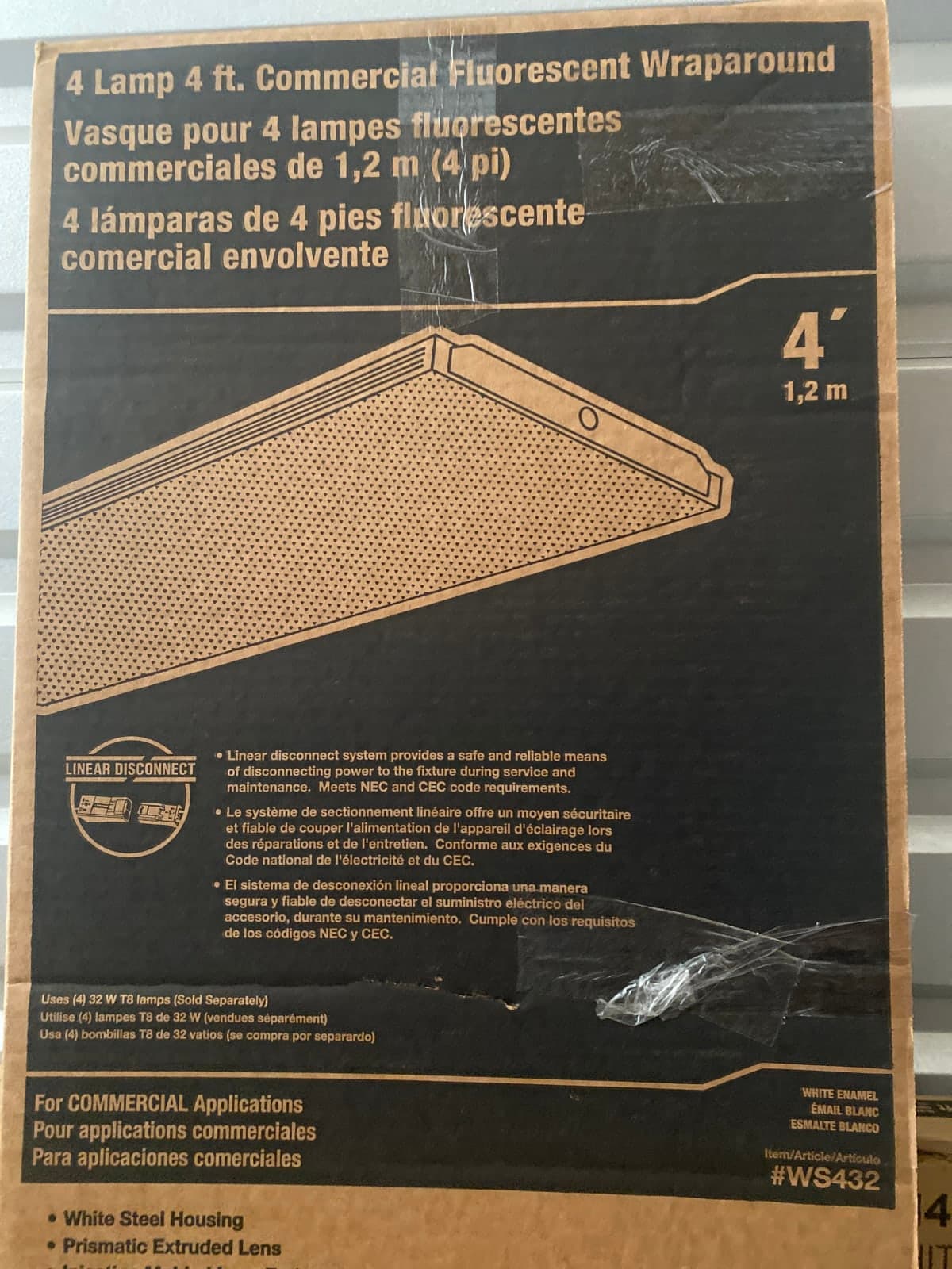 Commercial 4 Lamp 4 ft. Fluorescent Wraparound Fixture