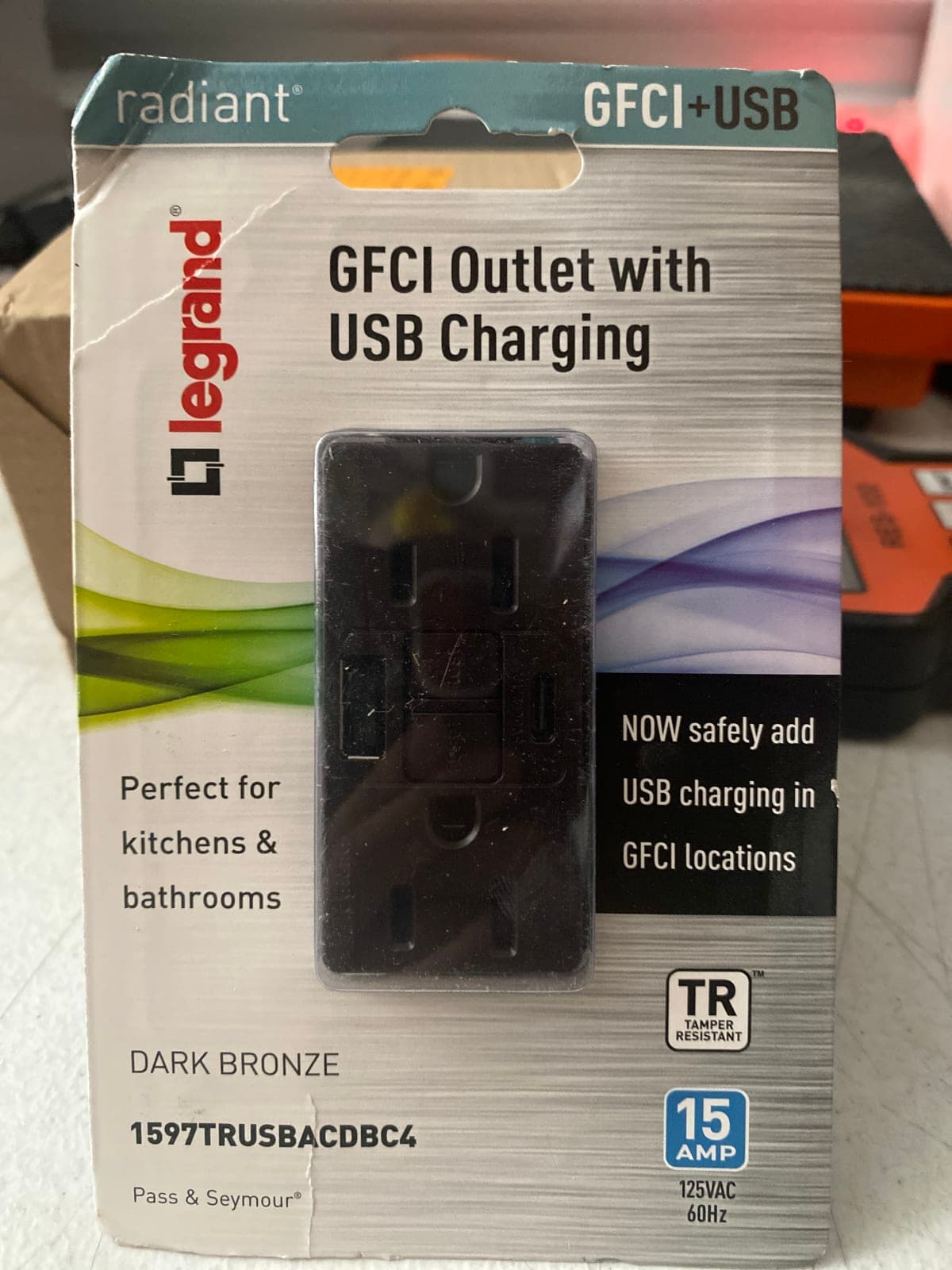 Legrand Radiant GFCI Outlet with USB Charging - Dark Bronze