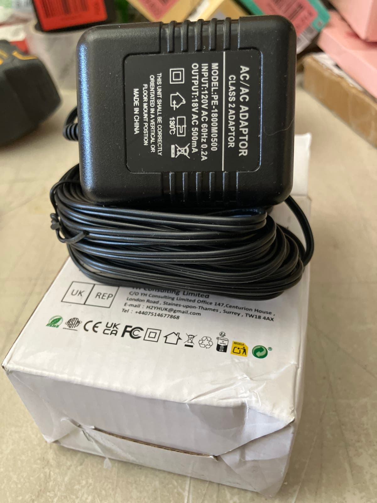 PE-1800M500 AC Adapter - 18V 500mA Power Supply