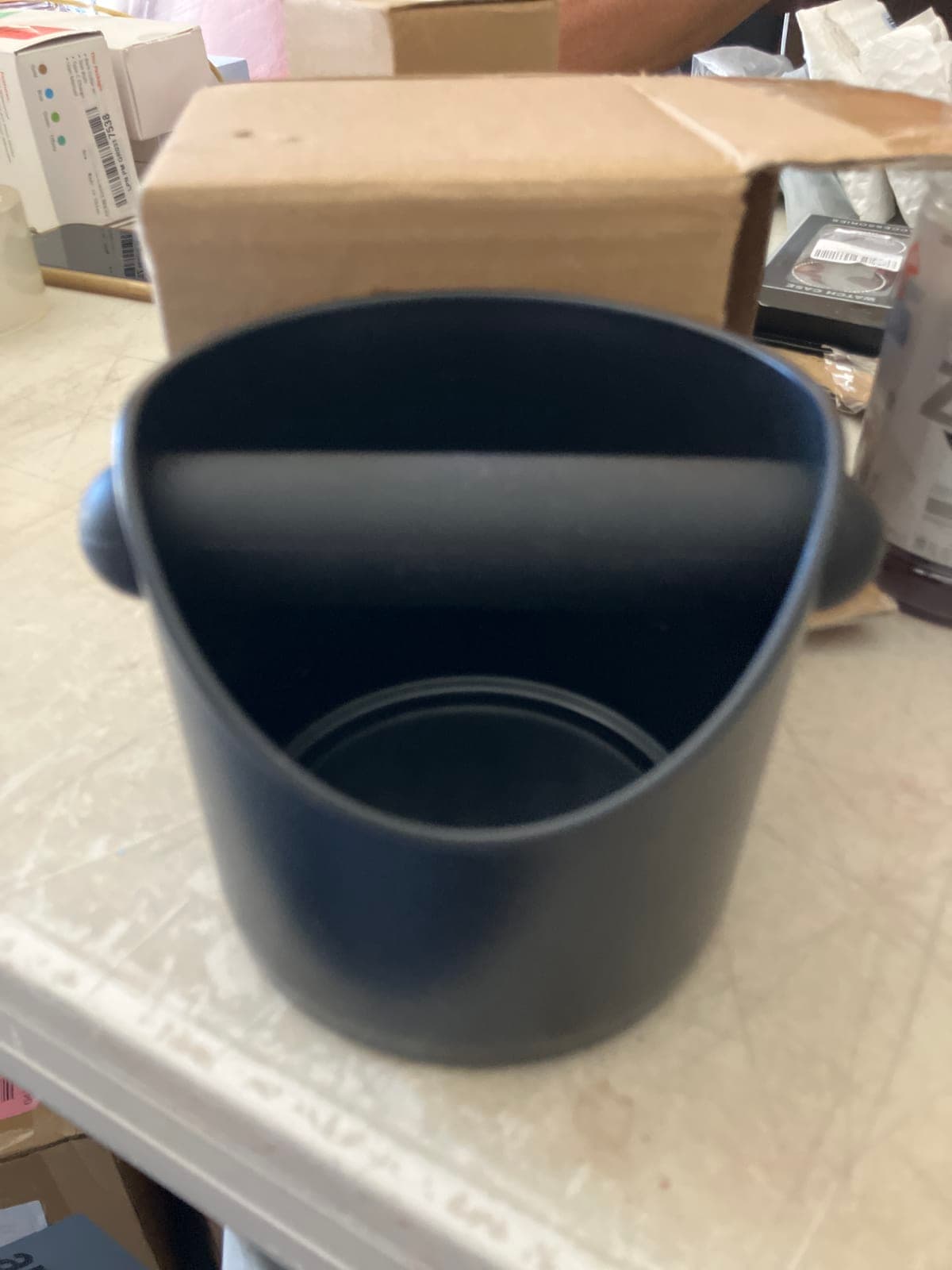 Stylish Black Planter with Wooden Handle