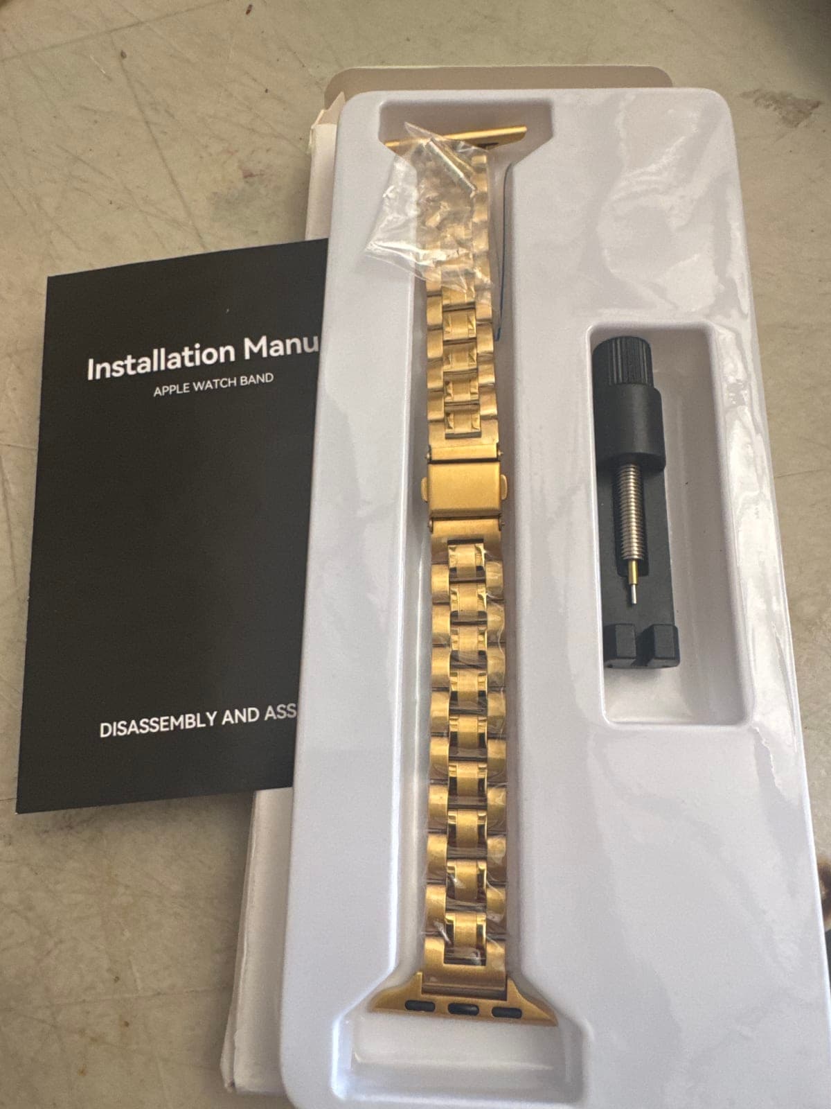 Gold Metal Apple Watch Band with Installation Manual