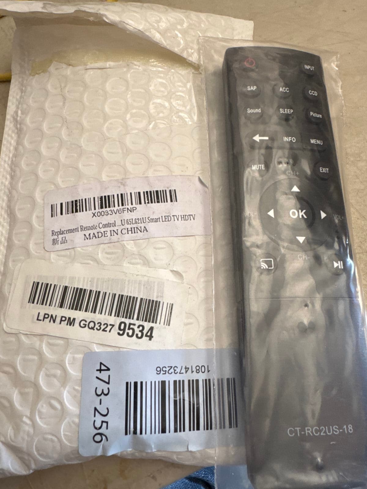 Replacement Remote Control for U 651621U Smart LED TV