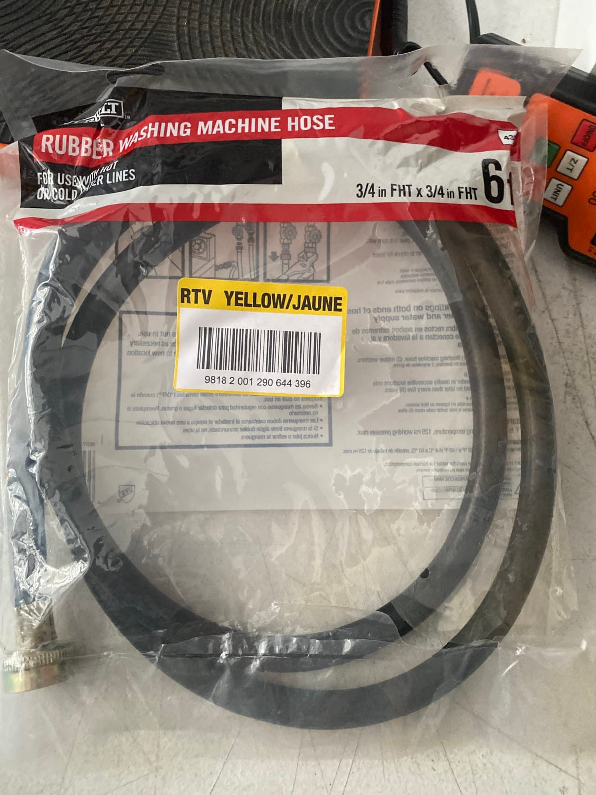 Rubber Washing Machine Hose 3/4 in FHT x 3/4 in FHT - 6 ft