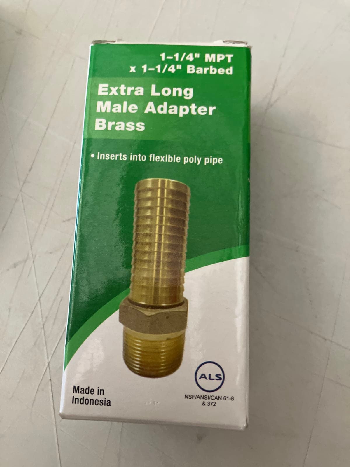 ALS Extra Long Male Adapter Brass 1-1/4" MPT x 1-1/4" Barbed