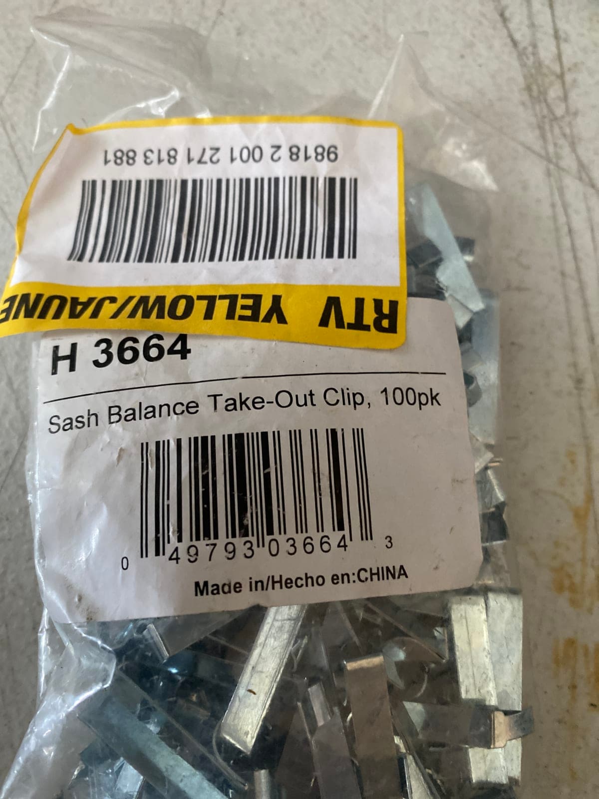 Sash Balance Take-Out Clip, 100 Pack