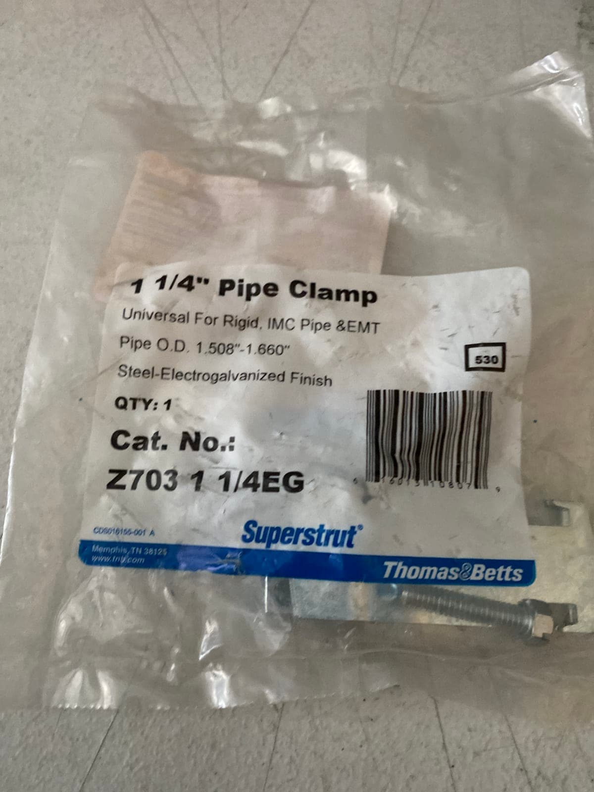 Superstrut 1 1/4" Pipe Clamp - Steel Electrogalvanized Finish
