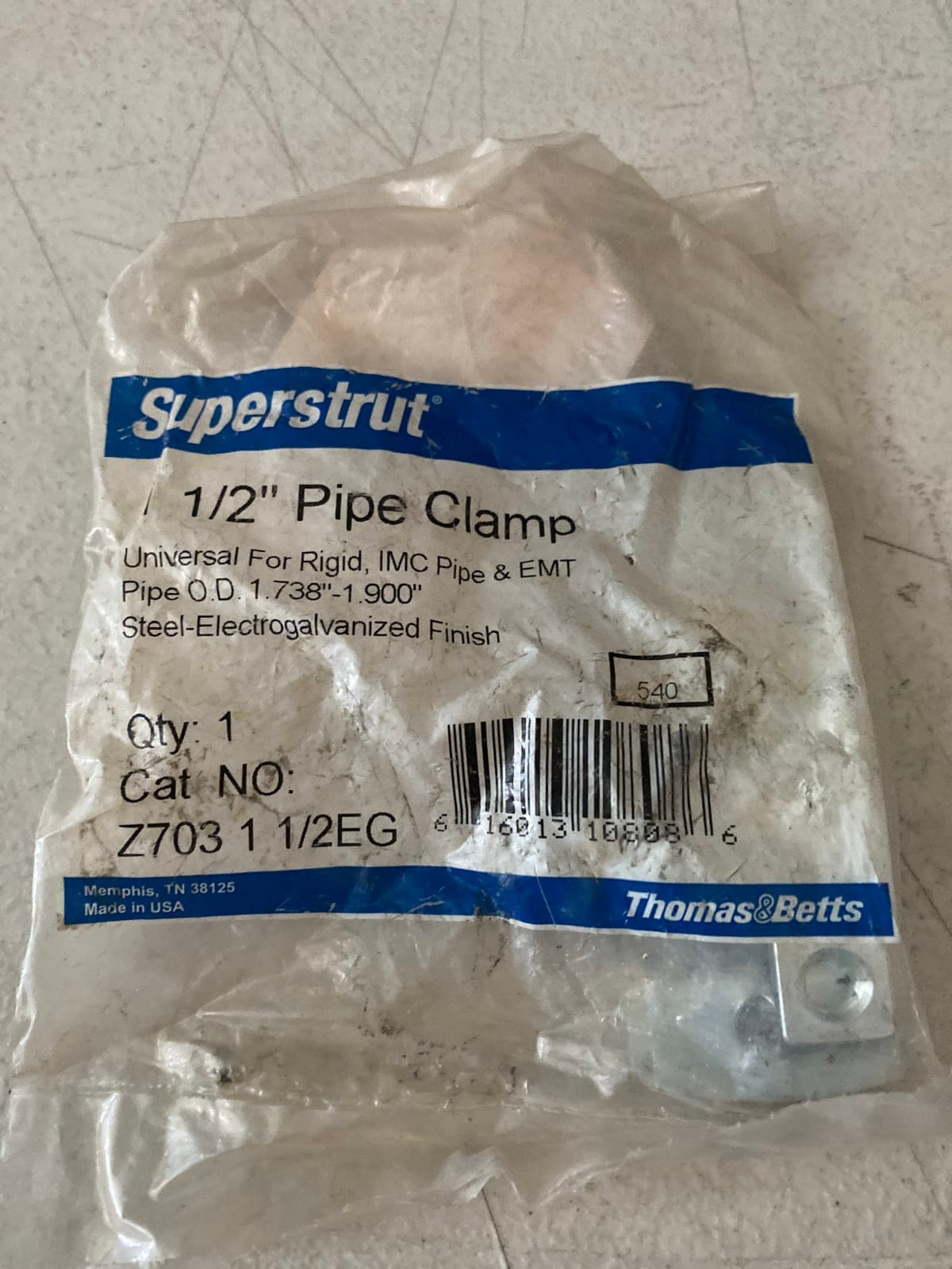 Superstrut 1/2" Pipe Clamp by Thomas & Betts - Steel Electrogalvanized