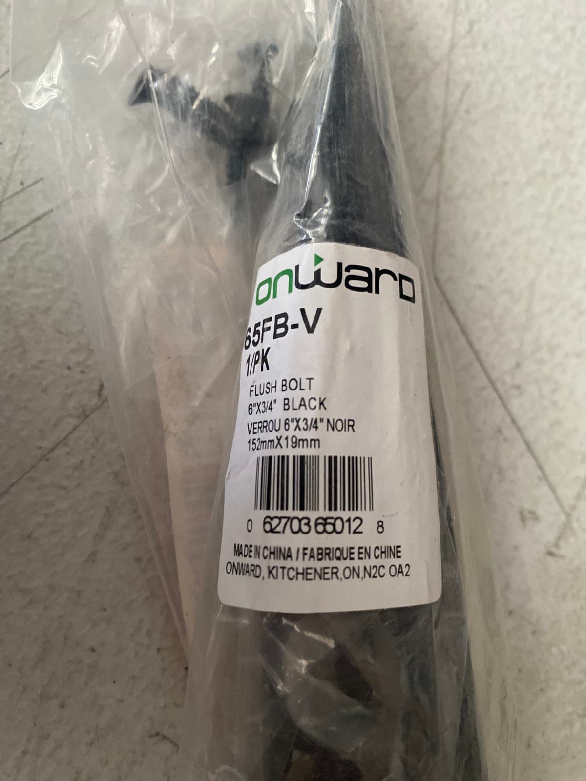 Onward 6" x 3/4" Black Flush Bolt - Model 65FB-V