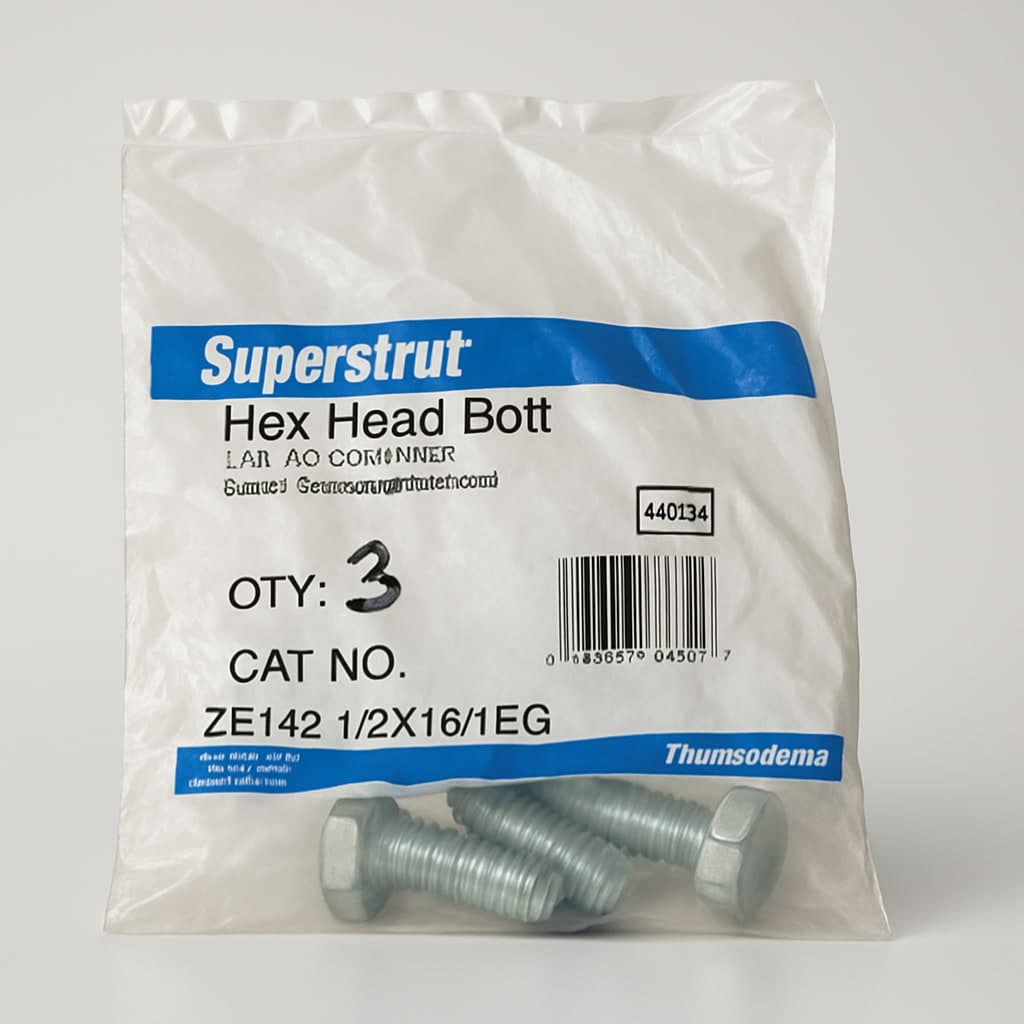 Superstrut Hex Head Bolt - 1/2" Dia, 15/16" Long, Steel - Electrogalvanized