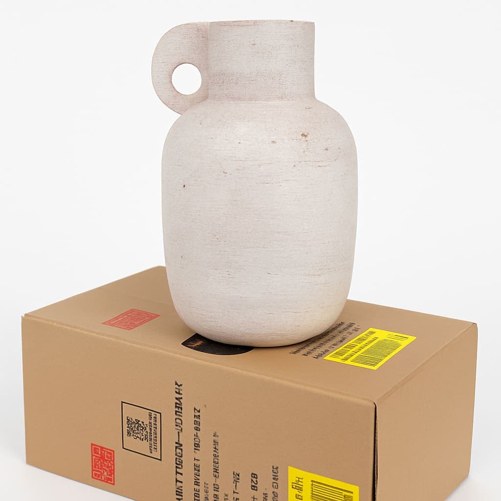 Sagebrook Home 15" Modern Terracotta Jug Vase with Handle, Ivory