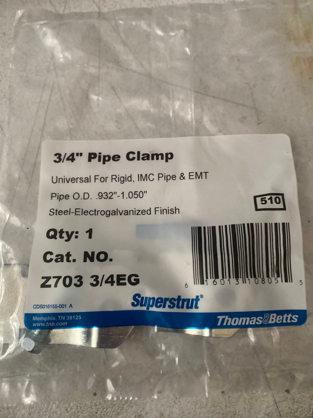 Superstrut 3/4" Pipe Clamp - Universal for Rigid, IMC & EMT Pipe