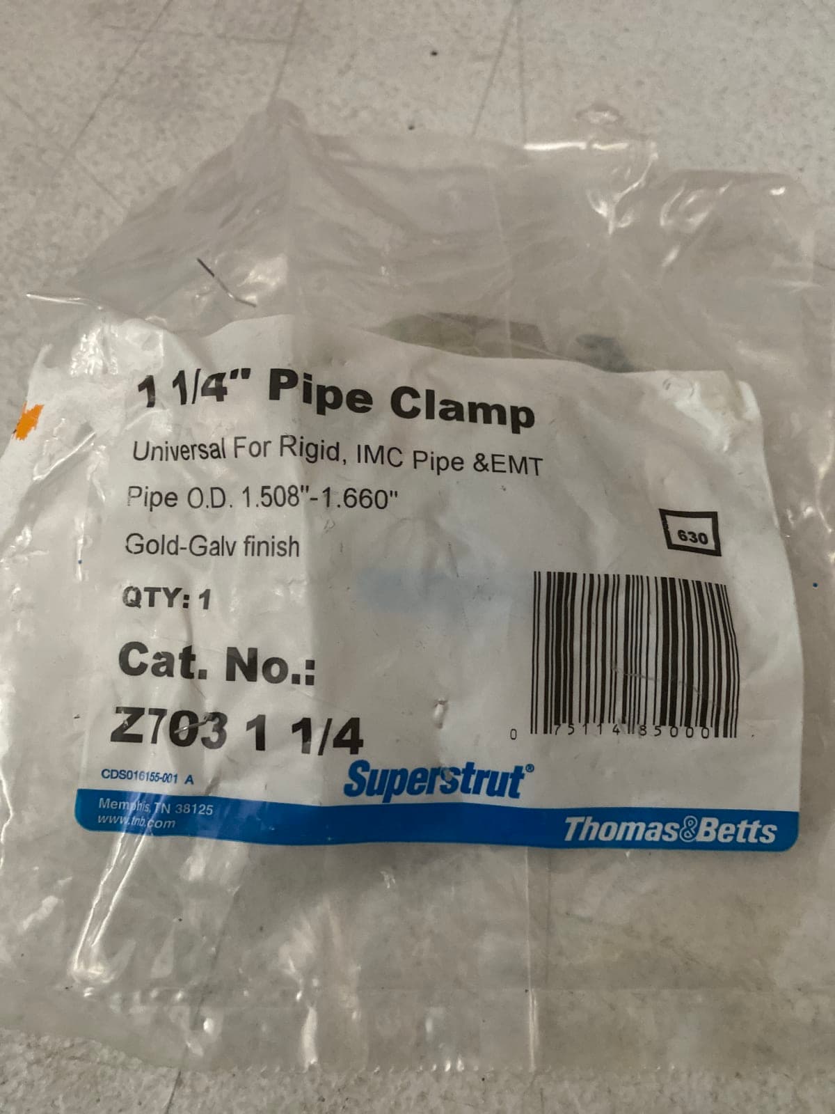 Thomas & Betts Superstrut 1 1/4" Pipe Clamp - Gold-Galv Finish