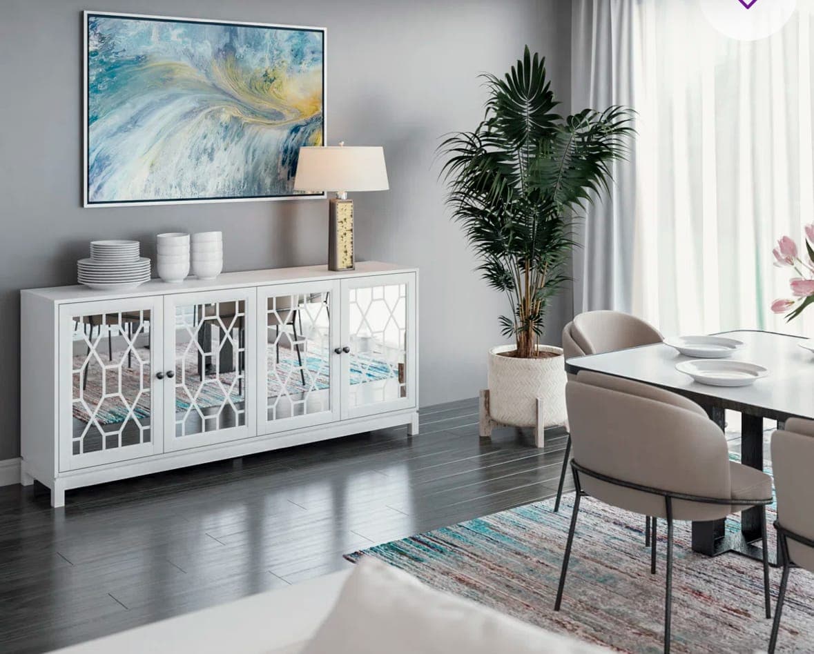 Alayana 71" Sideboard/ buffet with Mirrored Doors - White