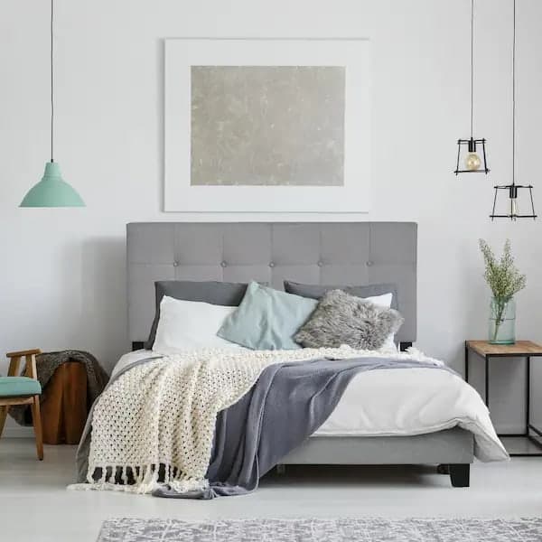 Furinno Button Tufted Queen Bed Frame - Glacier Color