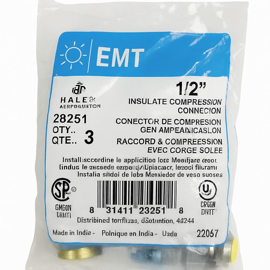 Halex 1/2" EMT Insulated Compression Connectors - Pack of 3