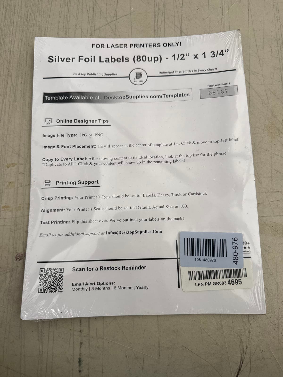Desktop Publishing Supplies Silver Foil Labels (80up) - 1/2" x 1 3/4"