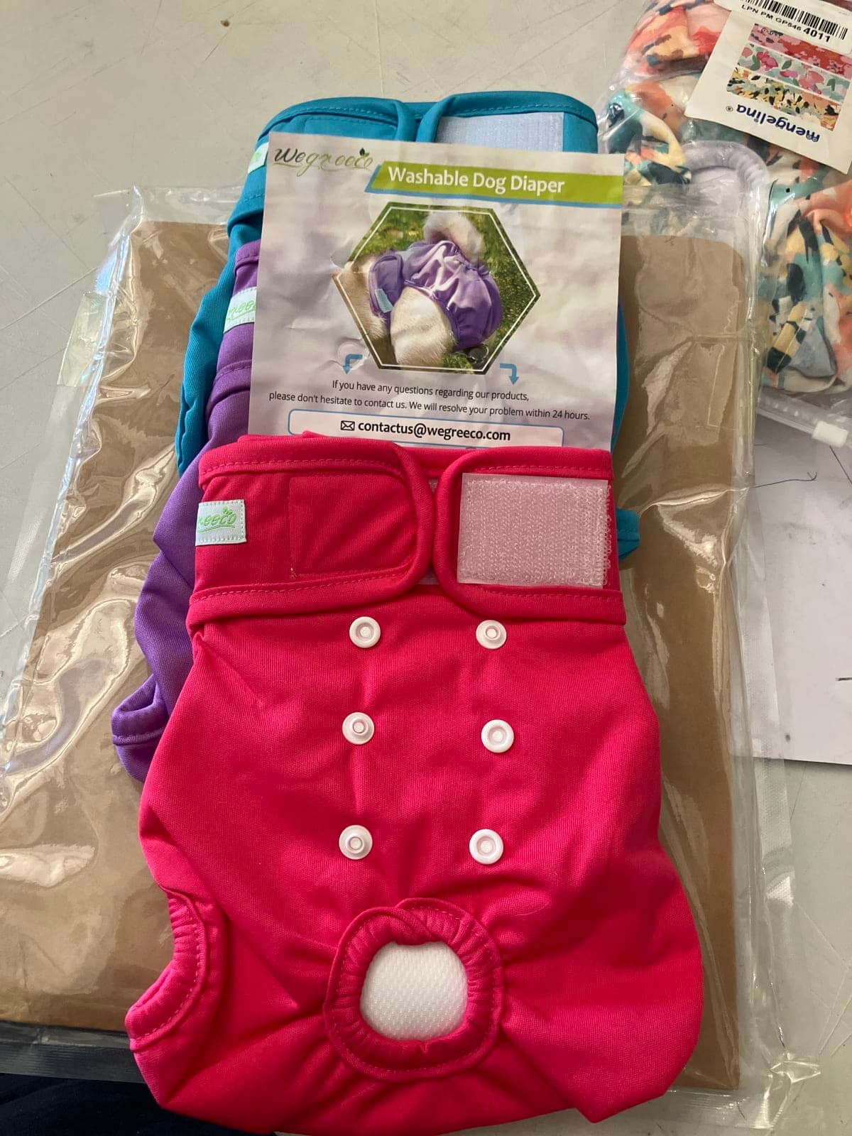 Wegreeco Washable Dog Diaper - Pink, Blue, and Purple Set
