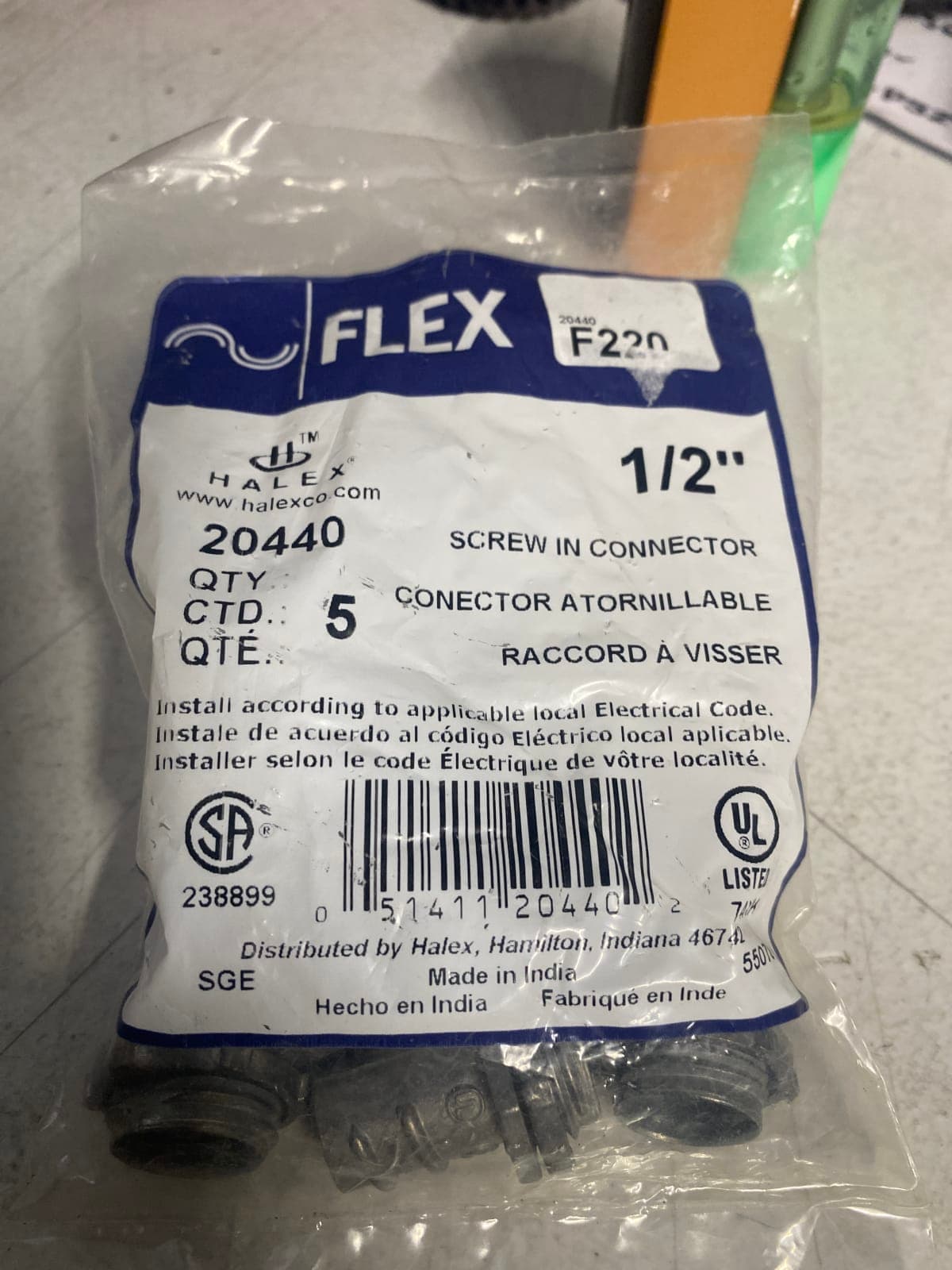 Halex Flex Screw-in Connector 1/2" - Pack of 5