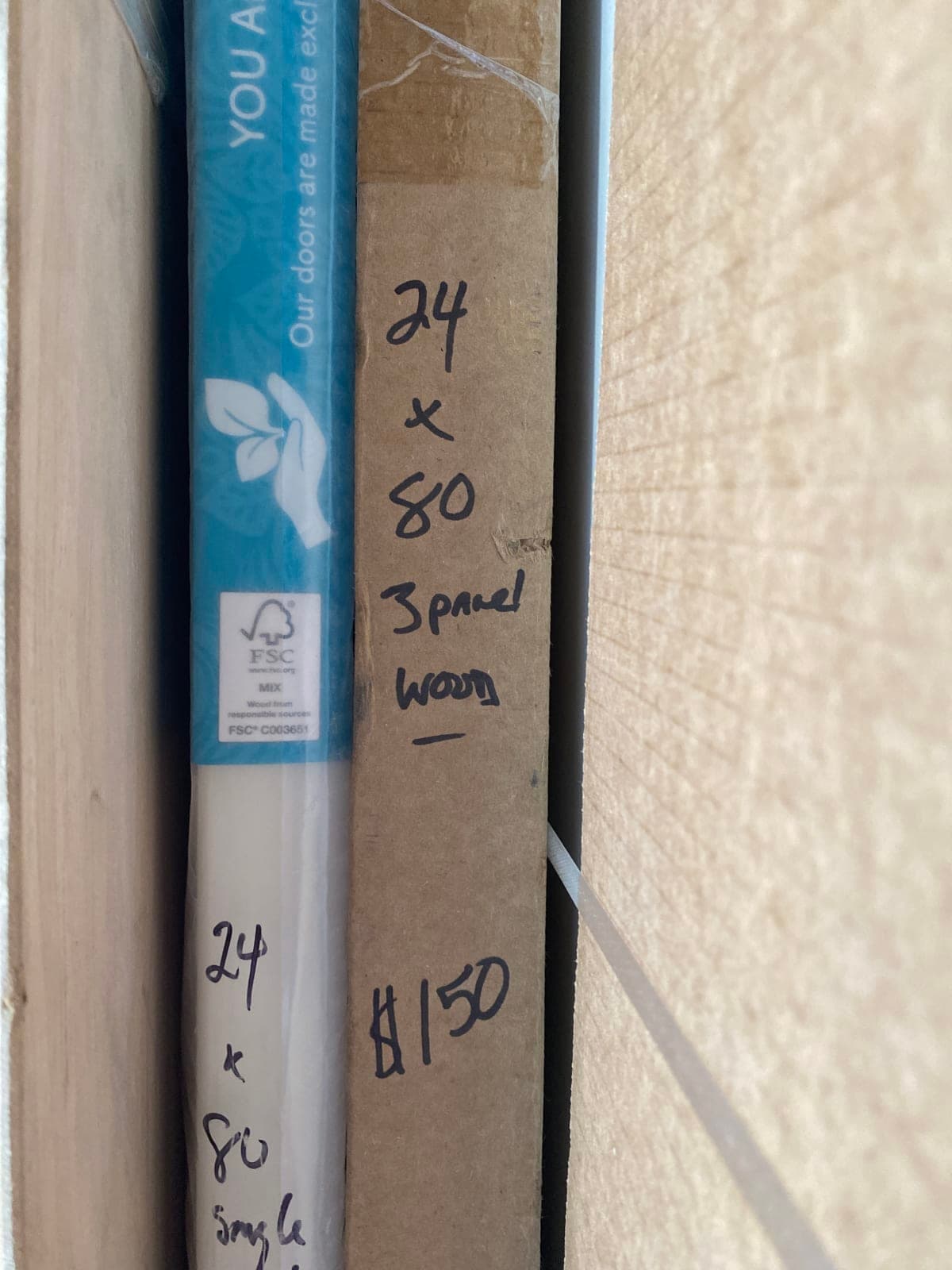 24" x 80" 3-Panel Wood Door - New