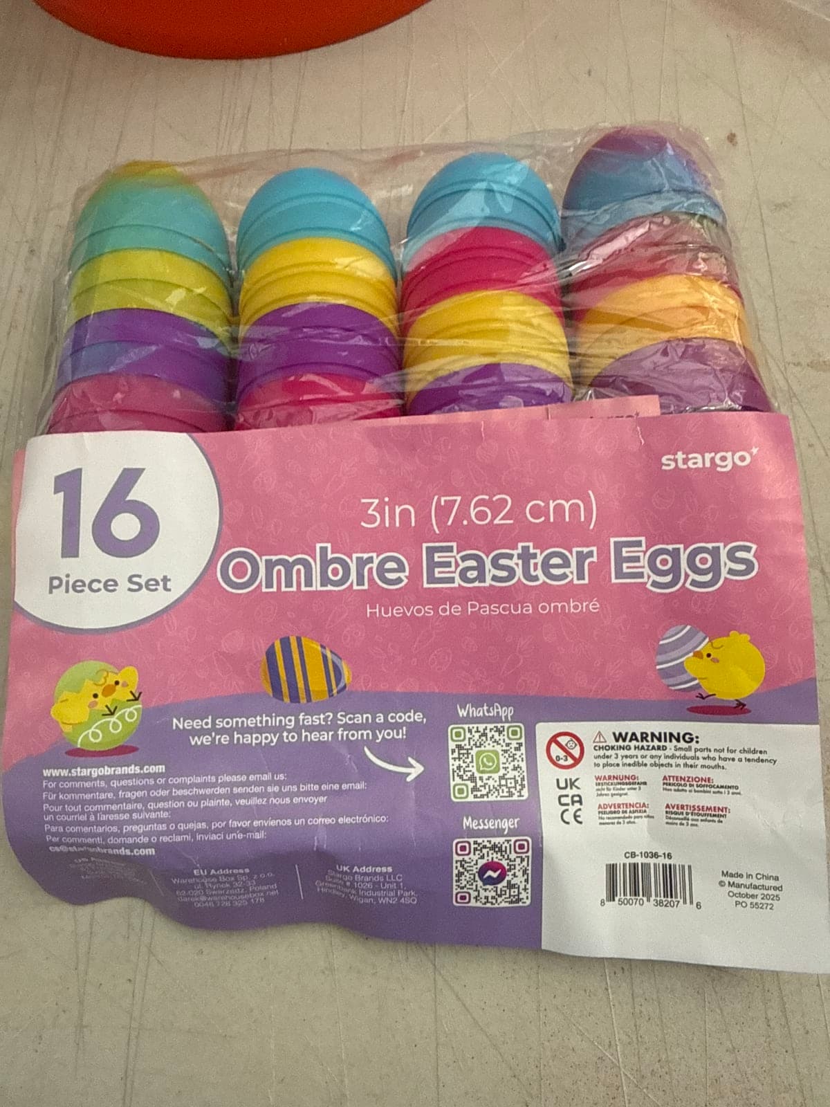 Stargo 16-Piece Ombre Easter Eggs Set - 3in Plastic Eggs